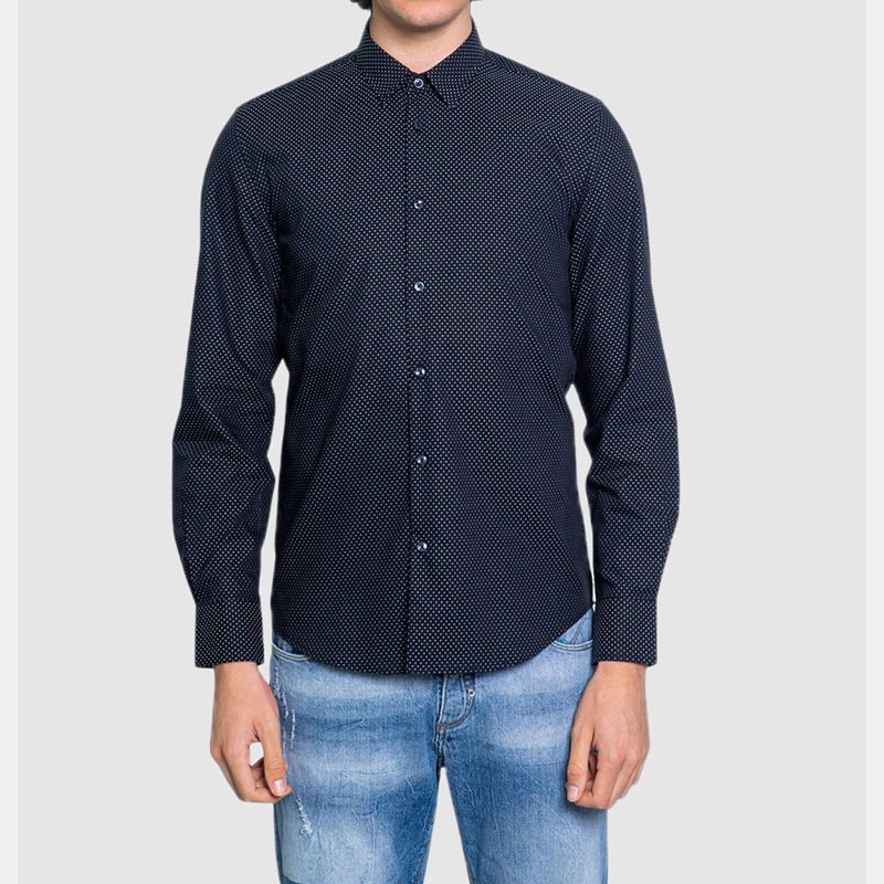 Antony Morato Camisa Shirt Mmsl00610 Blue Dot Azul Dot Shot1