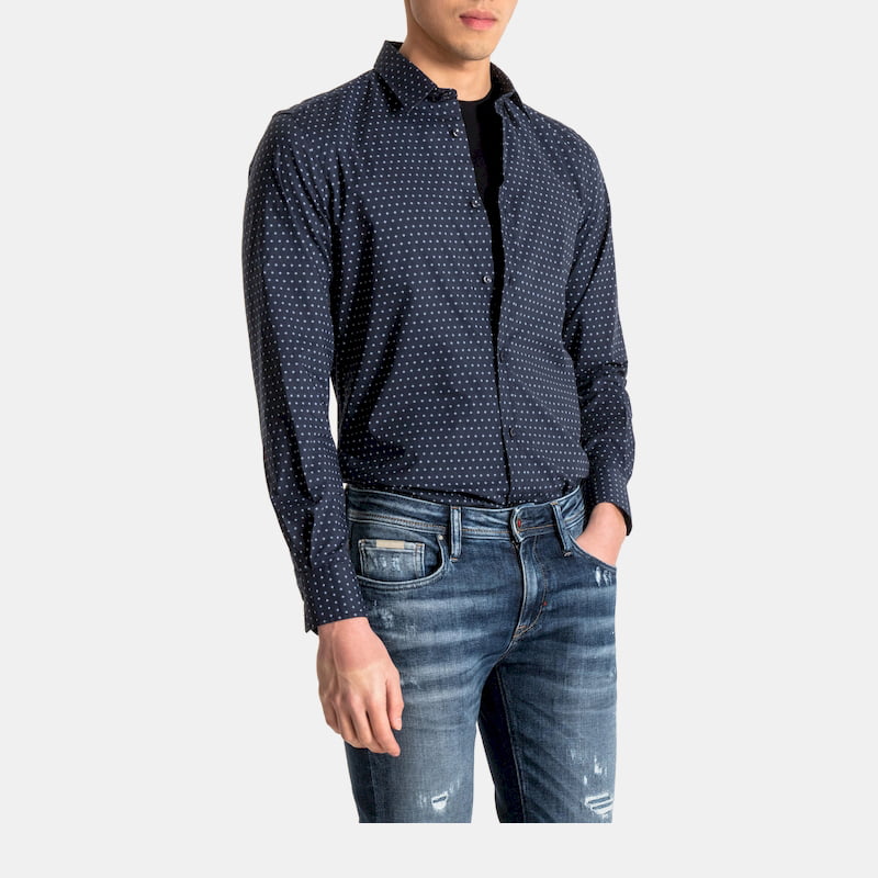 Antony Morato Camisa Shirt Mmsl00610 Navy White Navy Branco Shot2