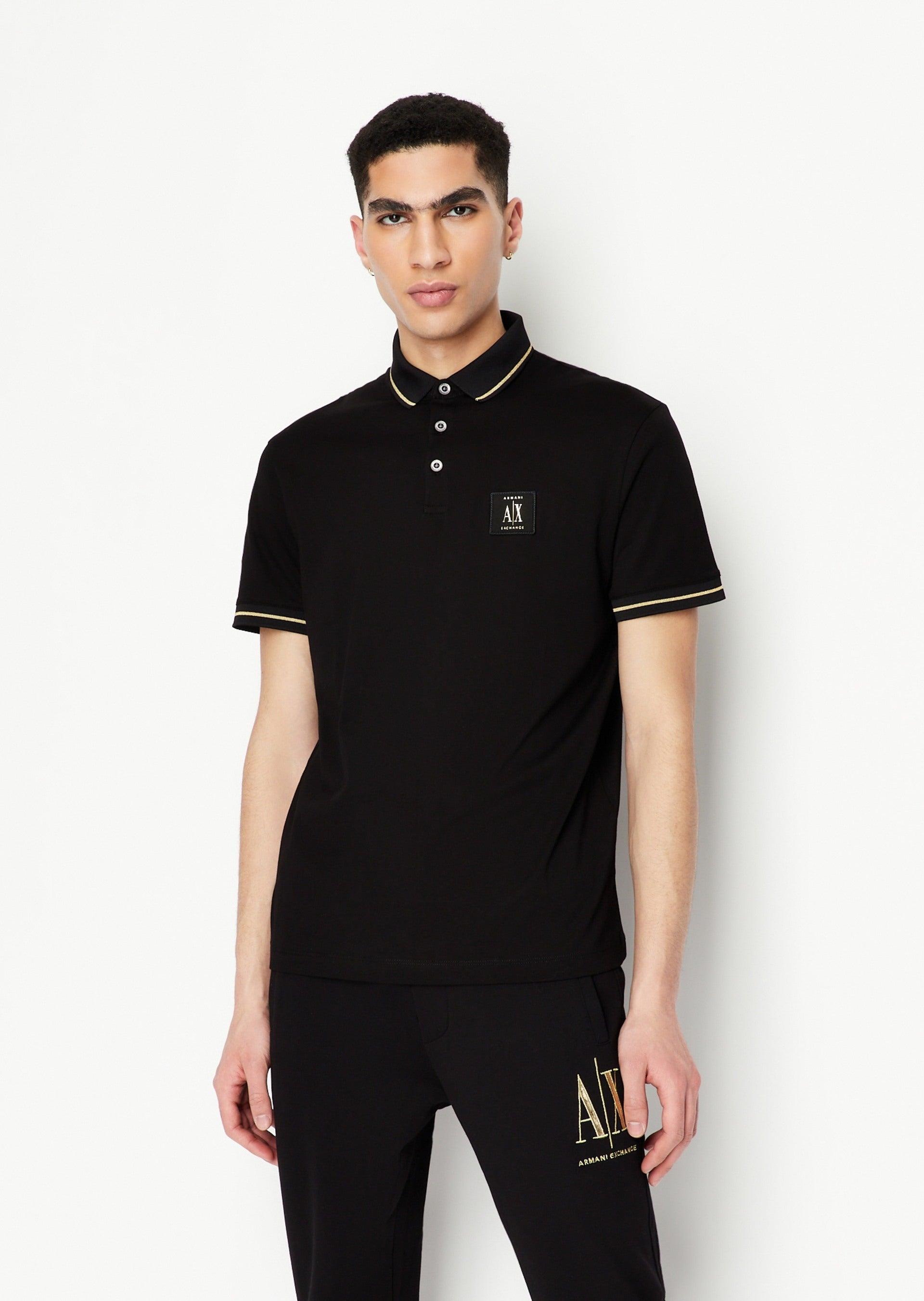 Armani Exchange Polo 8nzfpq Zjh4z Blk Gold Preto Ouro_shot5
