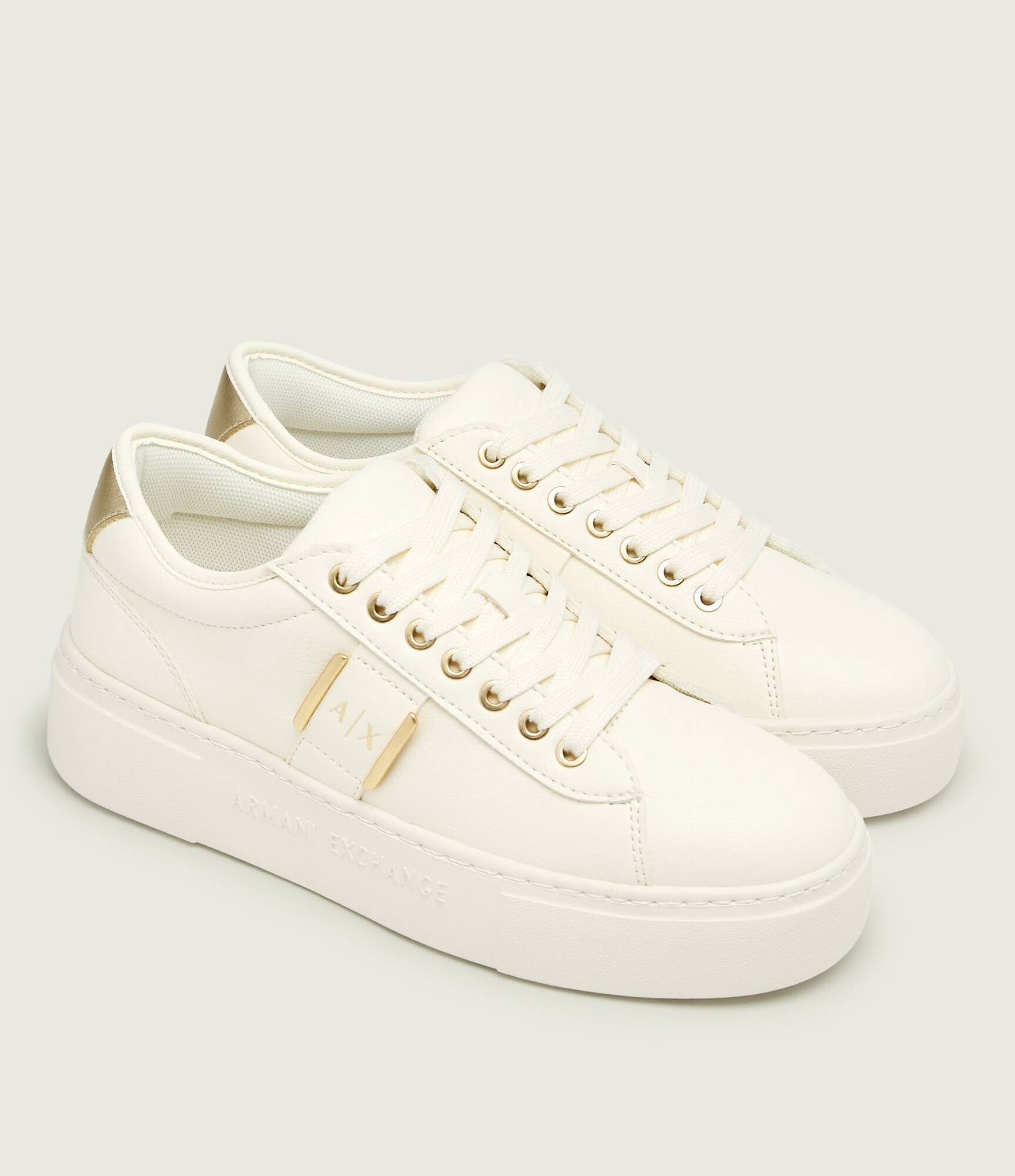 Armani Exchange Sapatilhas Sneakers Shoes Xw002224 Af21429 Whi Gold Branco Dourado_shot2