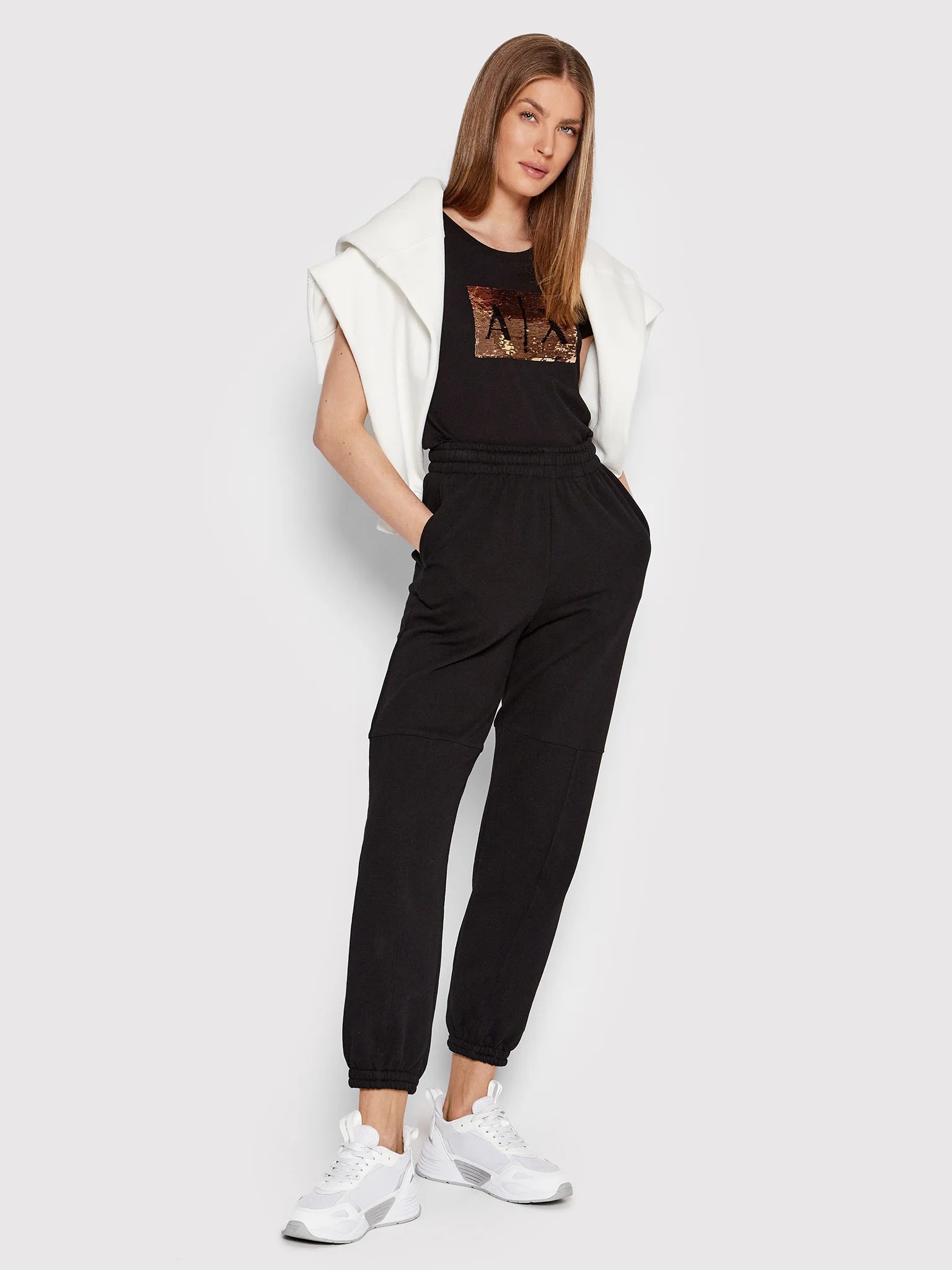 Armani Exchange T Shirt 8nytdl Yj73z Blk Gold Preto Ouro_shot1