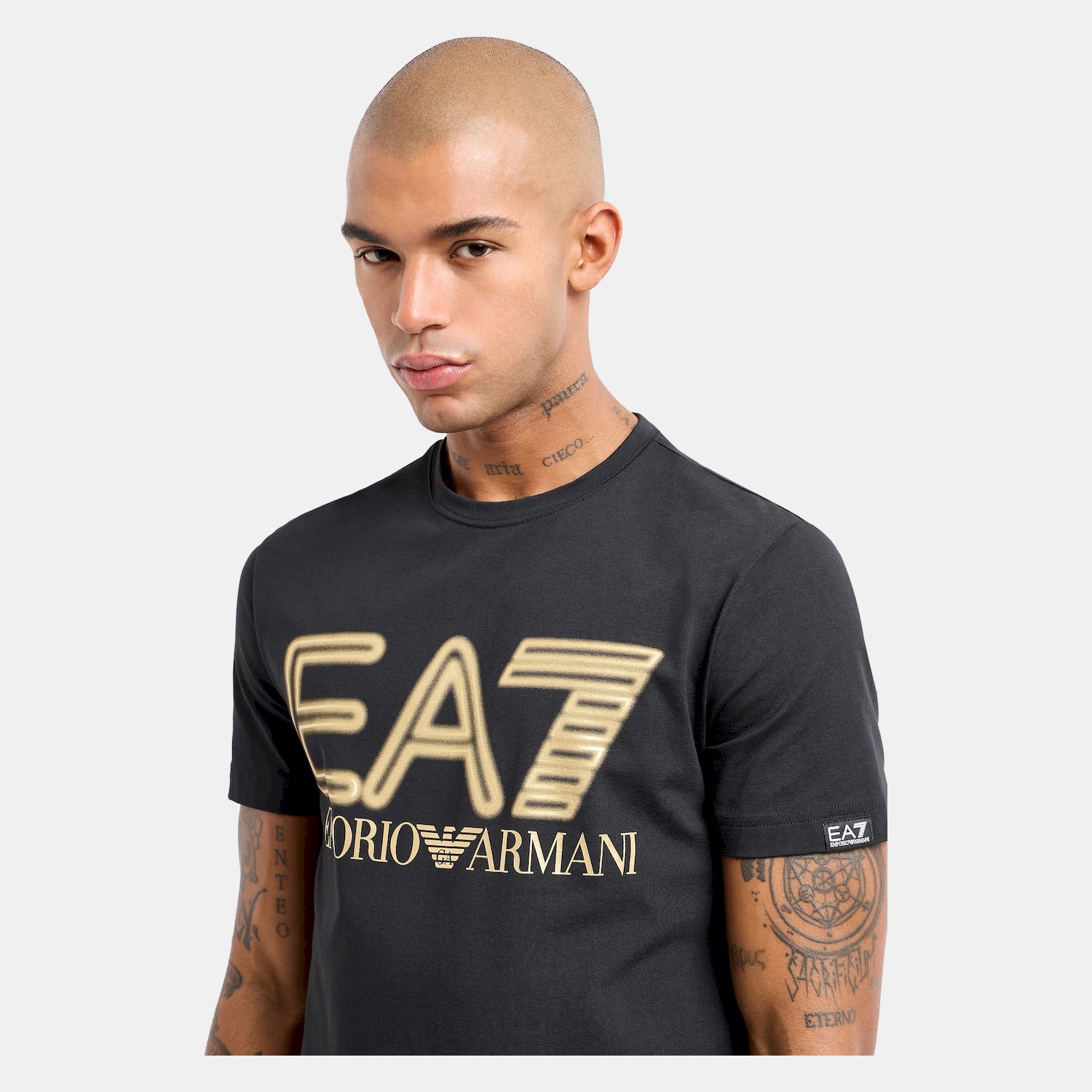 Armani T Shirt 3dpt37 Pjmuz Blk Gold Preto Ouro_shot2