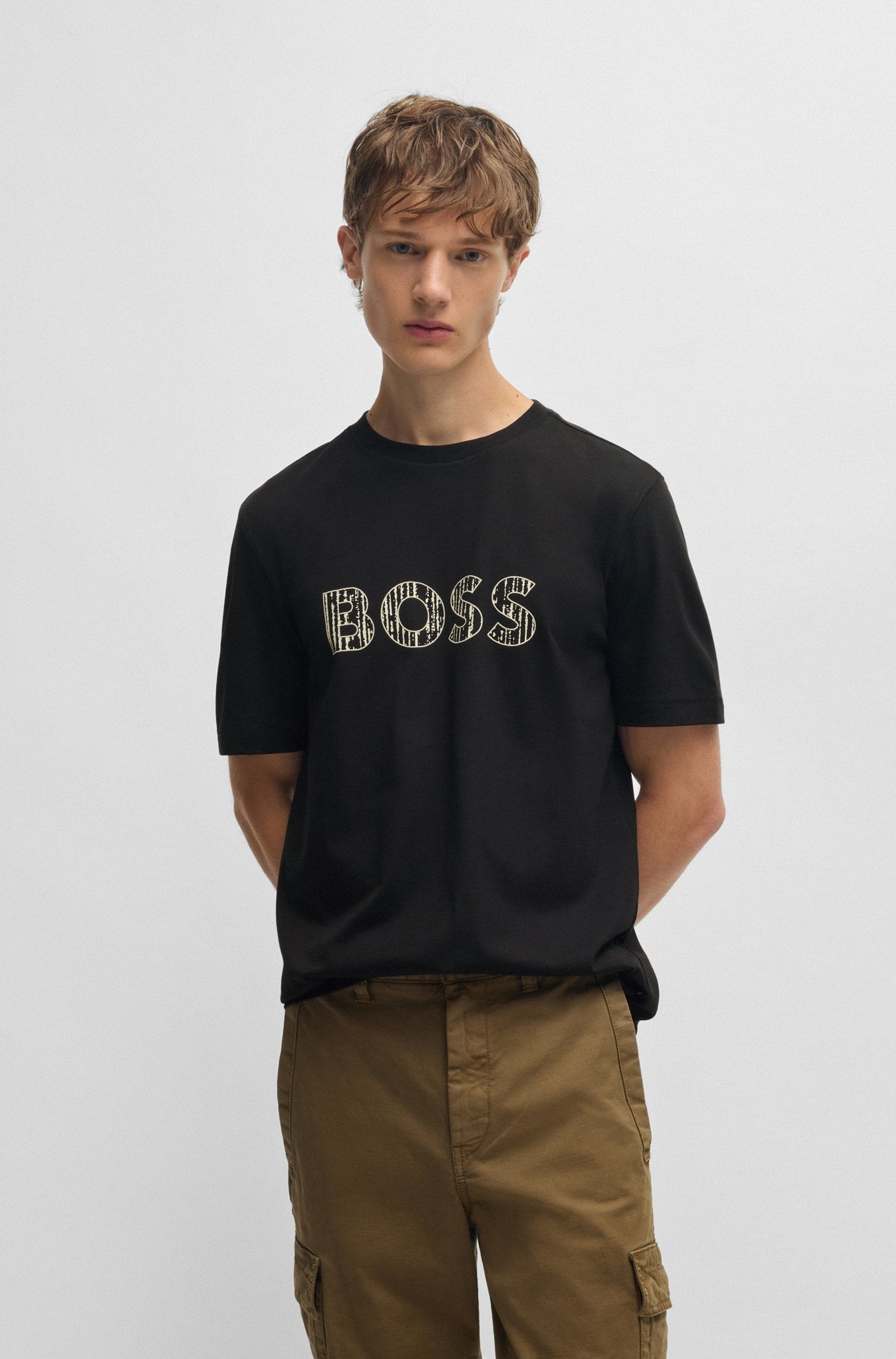Boss T Shirt Te Logotexture Black Preto_shot4