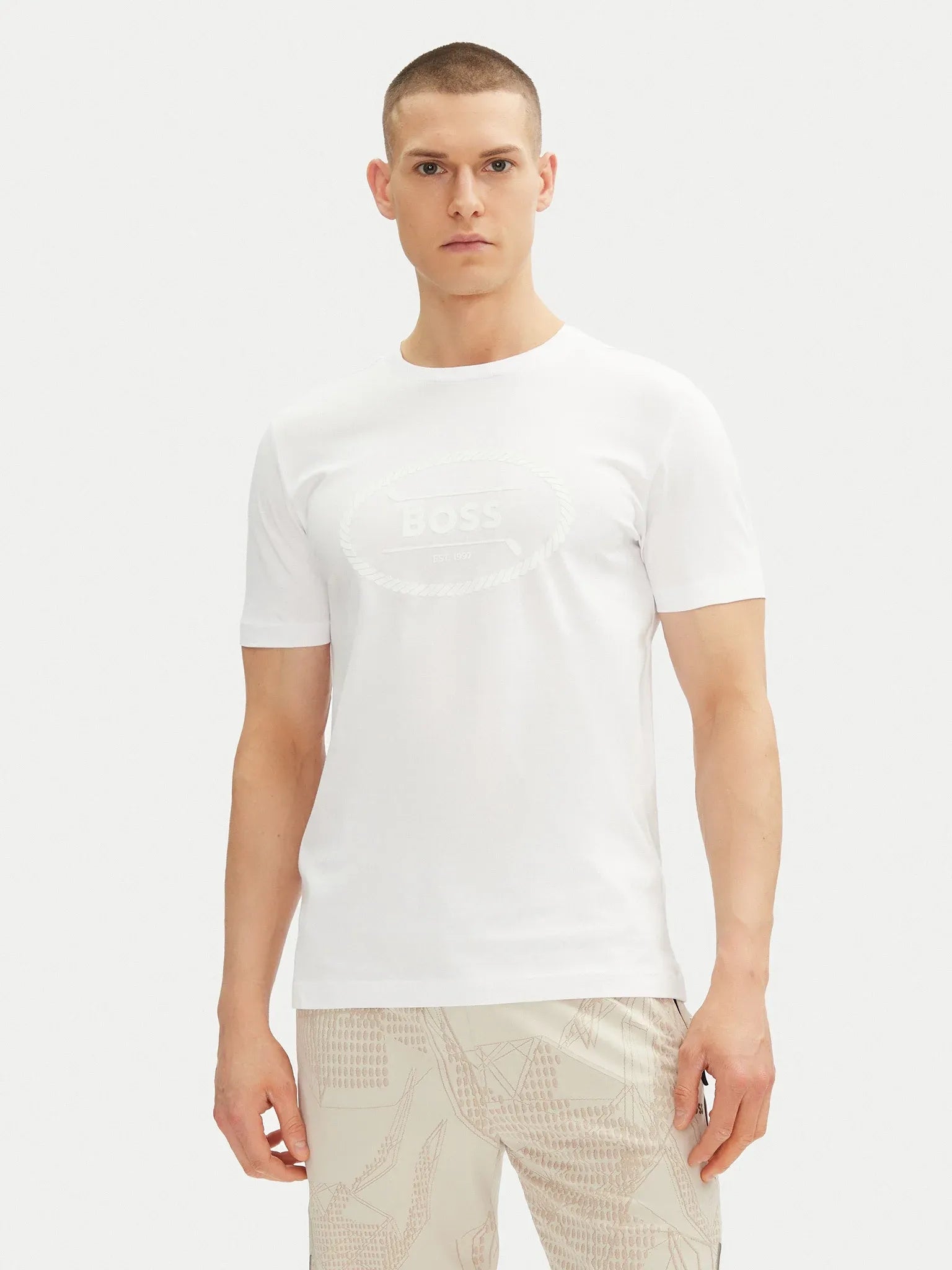 Boss T Shirt Tee Logo Herit White Branco_shot2
