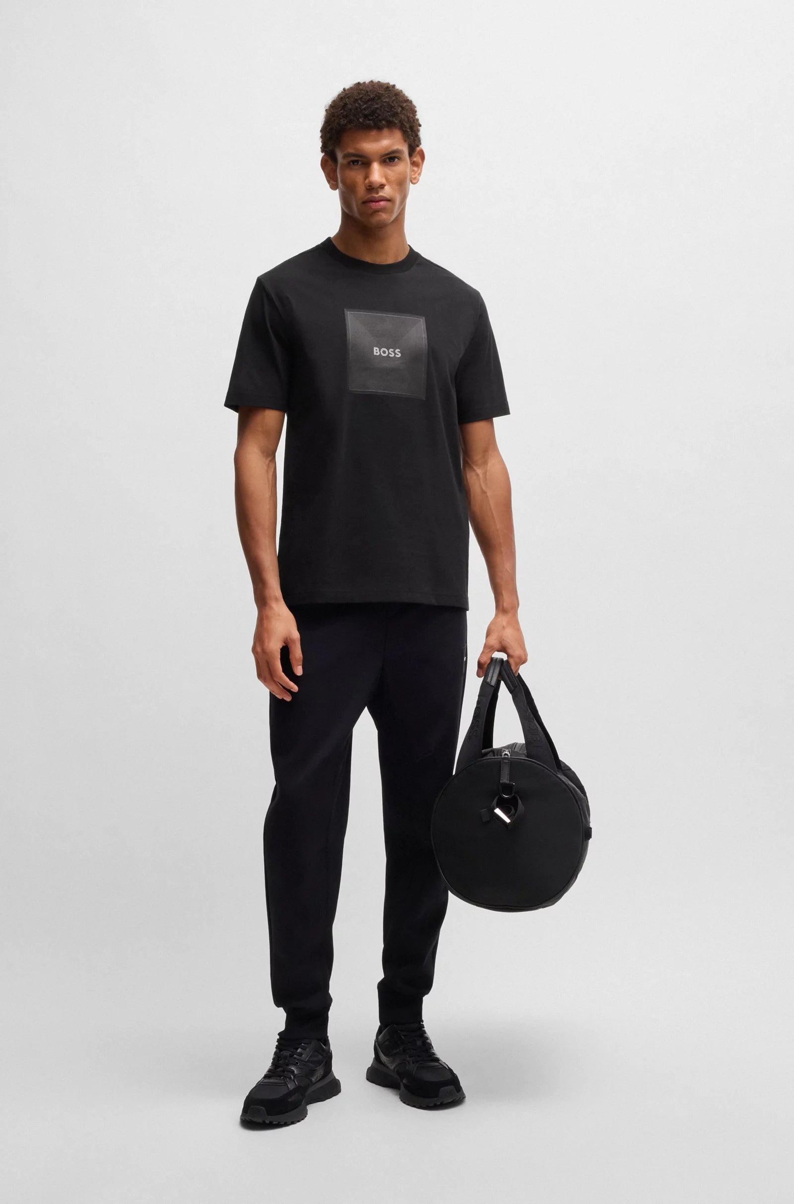 Boss T Shirt Tee Logo Rib Black Preto_shot2