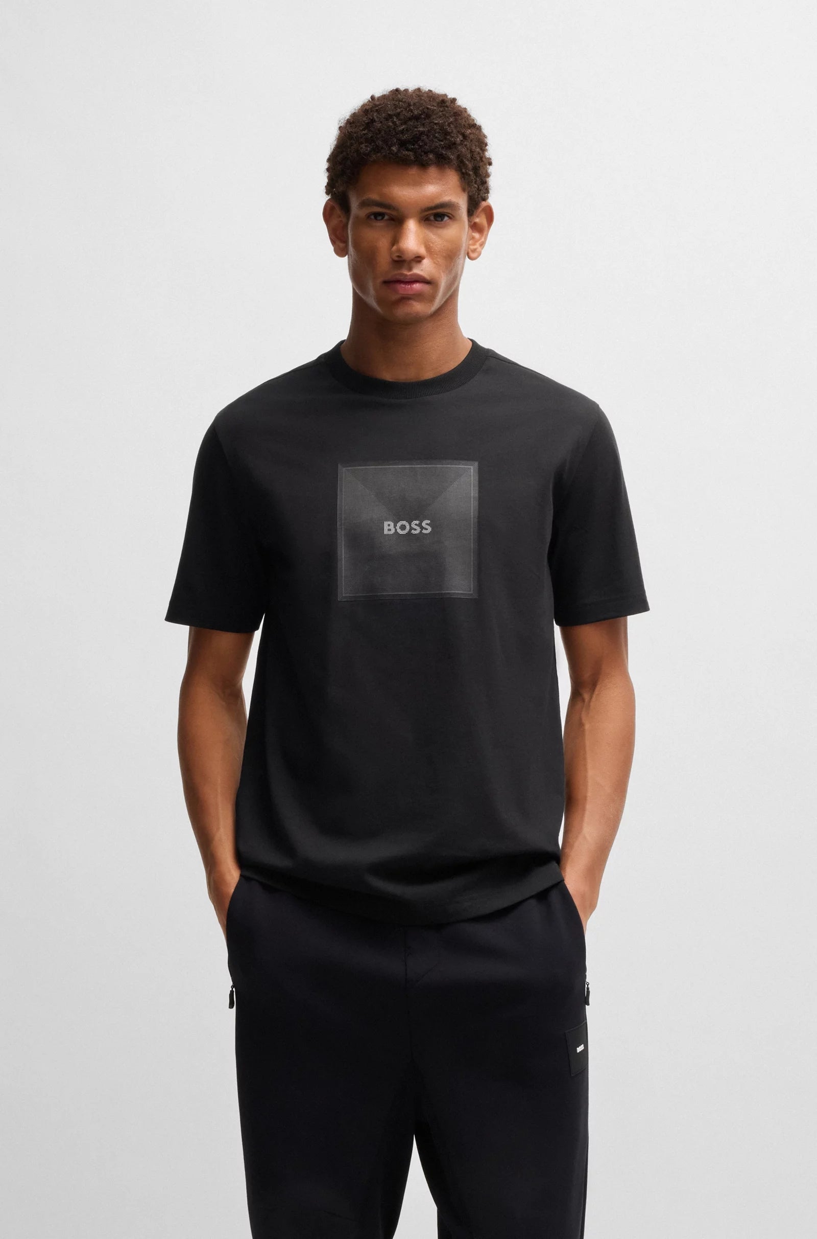 Boss T Shirt Tee Logo Rib Black Preto_shot4