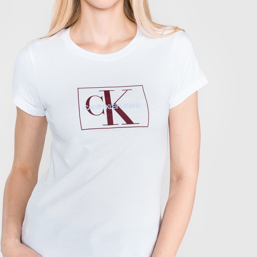 Calvin Klein T Shirt J20j208604 White Red Branco Vermelho Shot1