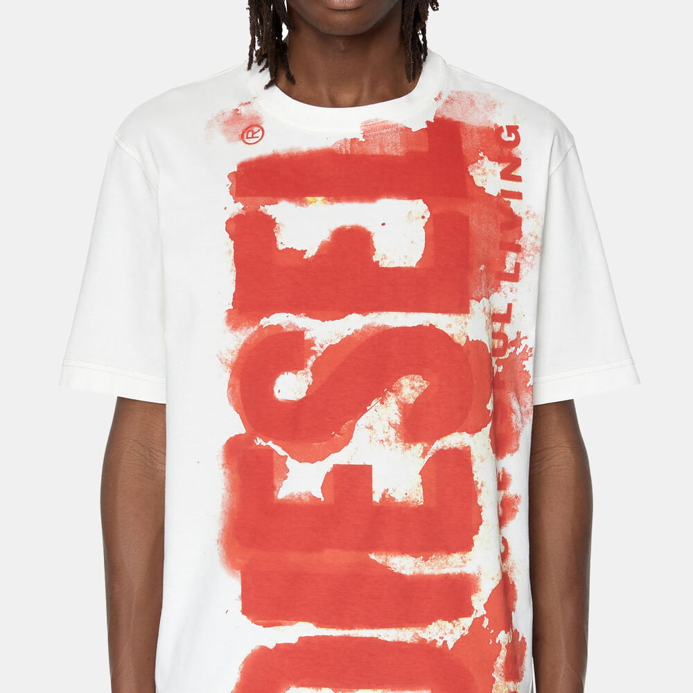 Diesel T Shirt A06483 0asub White Red Branco Vermelho Shot5