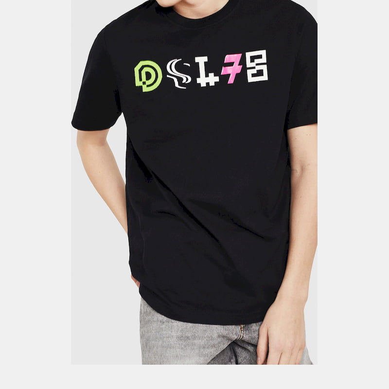 Diesel T Shirt Ssnp 0091a Blk Multi Preto Multicolor Shot10