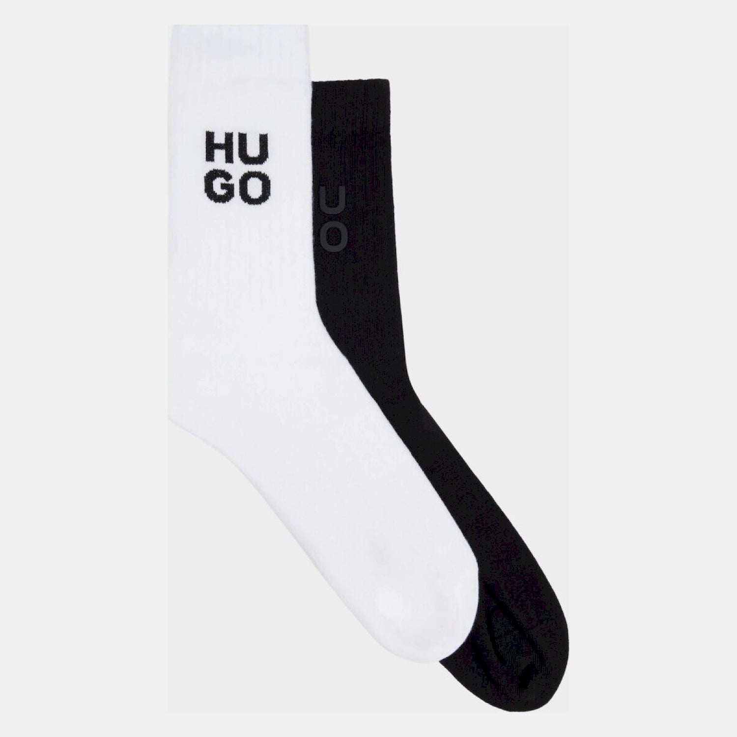 Hugo Meias Socks 2p Qs Rib Edge Blk White Preto Branco_shot1