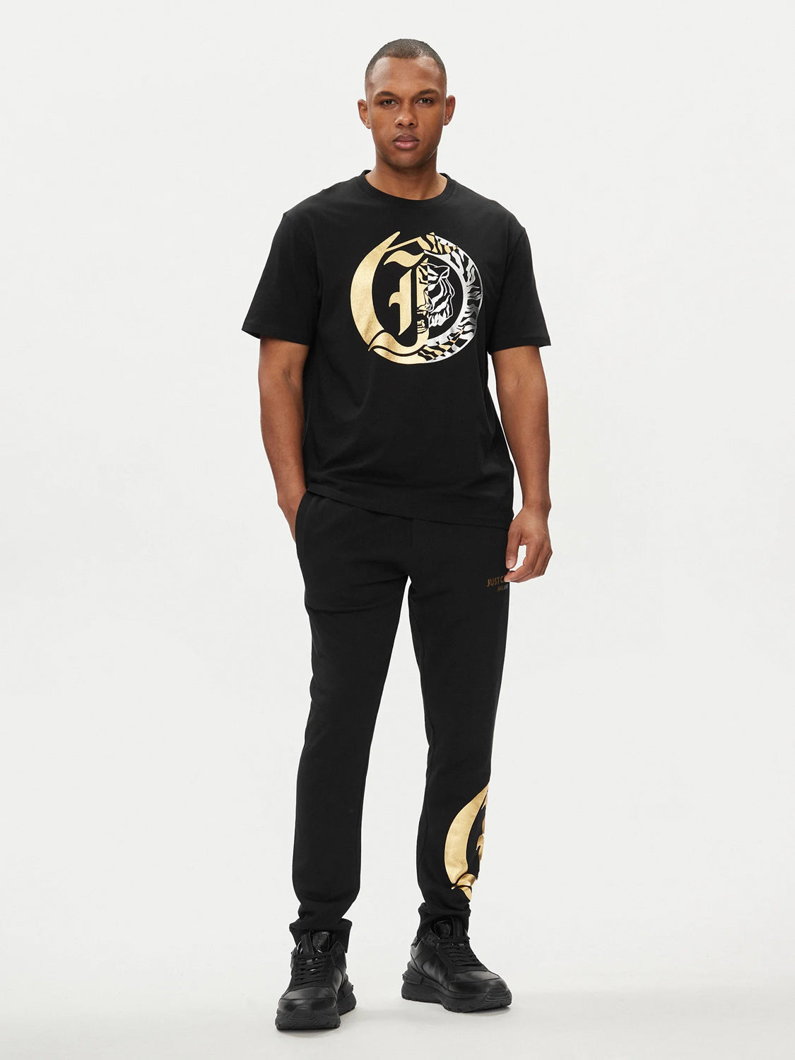 Just Cavalli T Shirt 76oahg05 Blk Gold Preto Ouro_shot1