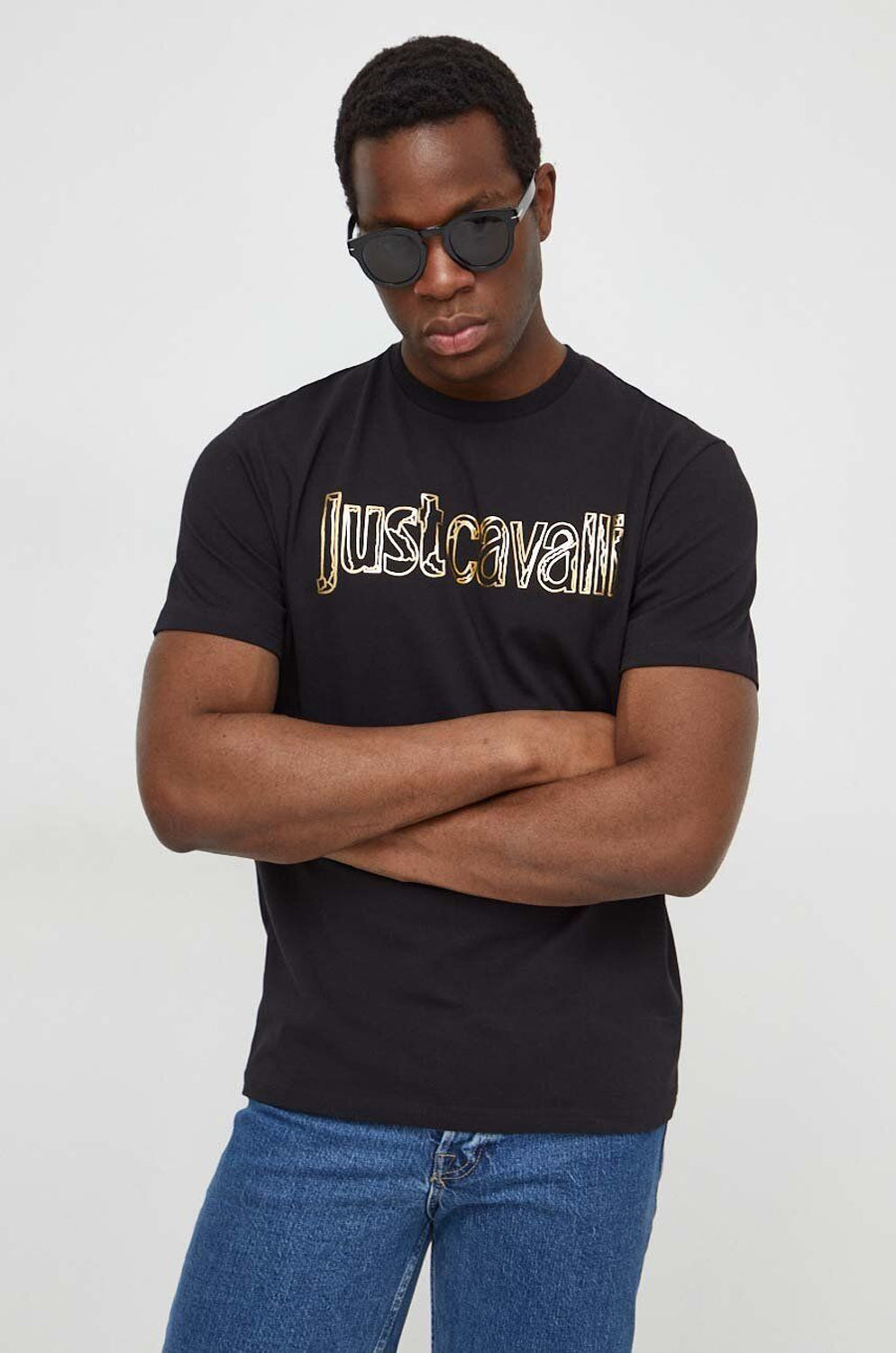 Just Cavalli T Shirt 76oahg15 Blk Gold Preto Ouro_shot1