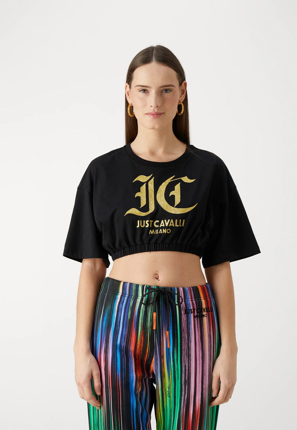 Just Cavalli T Shirt 76pahe00 Blk Gold Preto Ouro_shot4