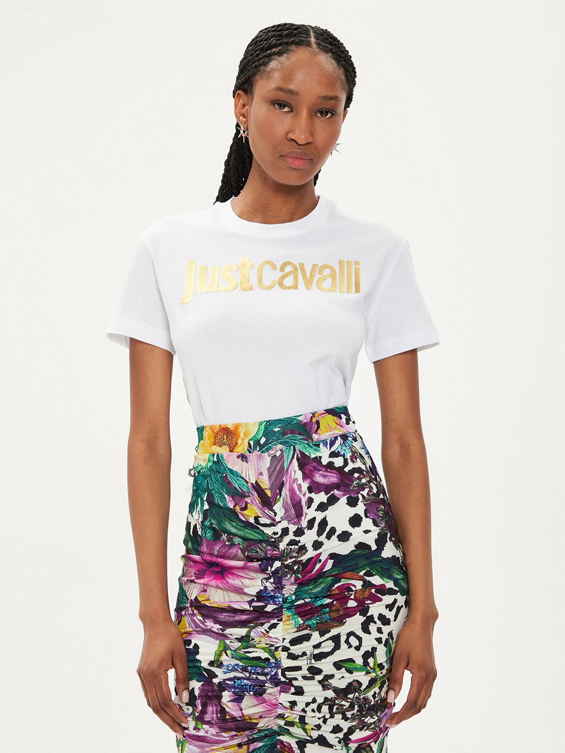 Just Cavalli T Shirt 76pahg11 Whi Gold Branco Dourado_shot4