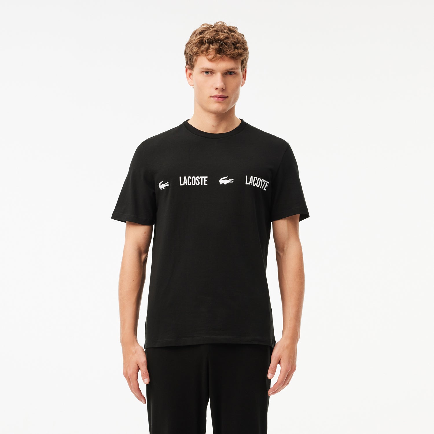 Lacoste T Shirt Th1511 Blk White Preto Branco_shot1