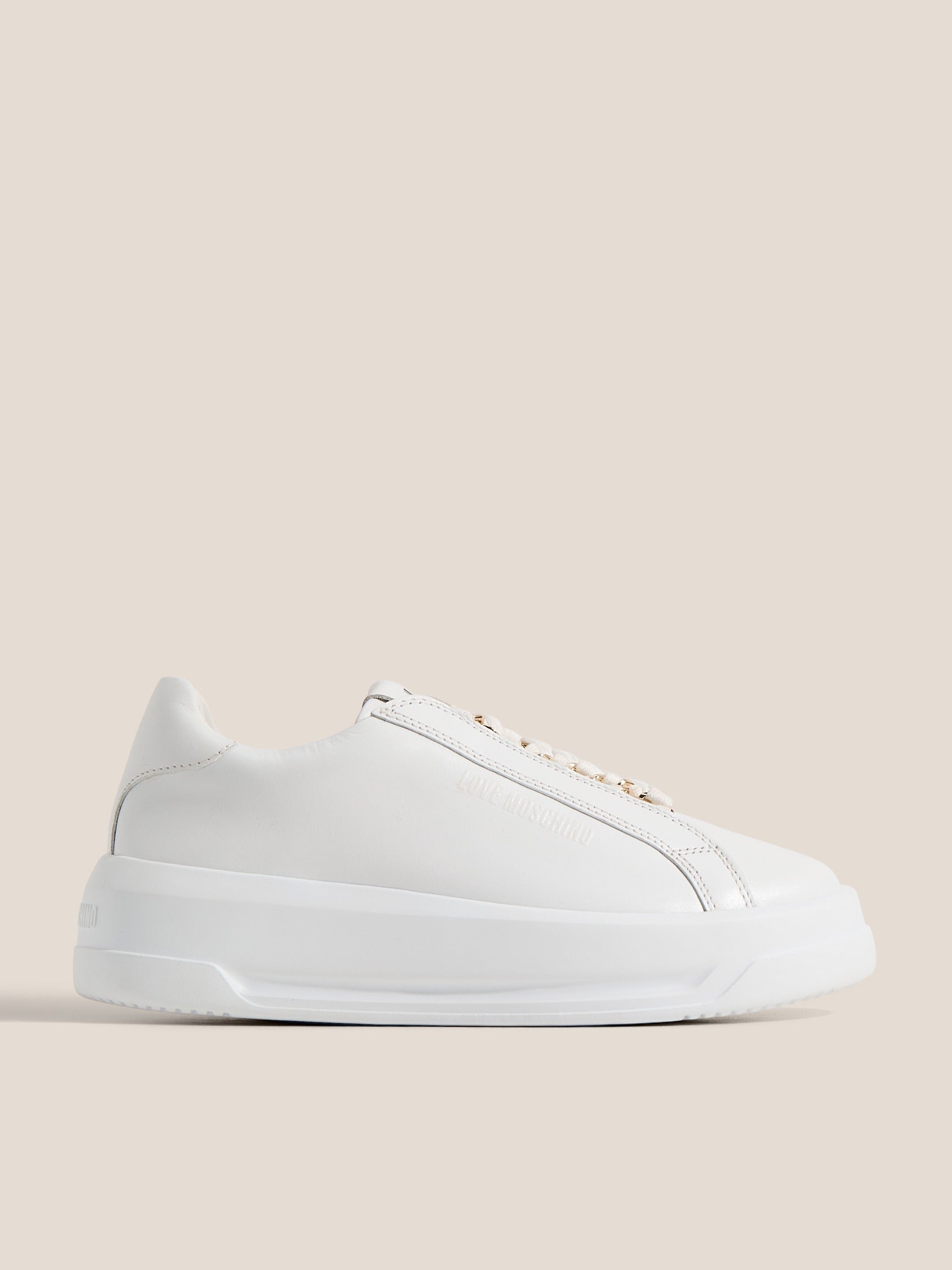 Sapatilhas Moschino Calf Sneakers Leather Branco | ZUKY Jeans