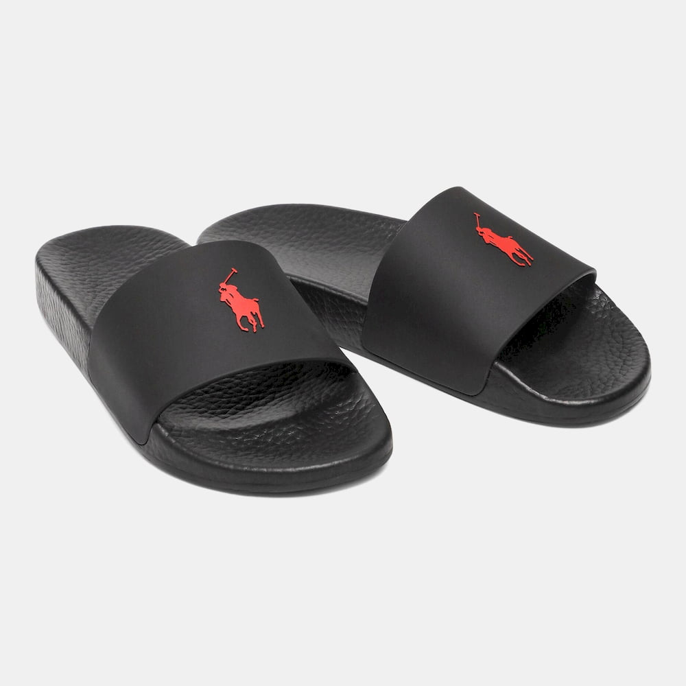 Ralph Lauren Chinelos Slippers Polo Slide Black Red Preto Vermelho Shot14