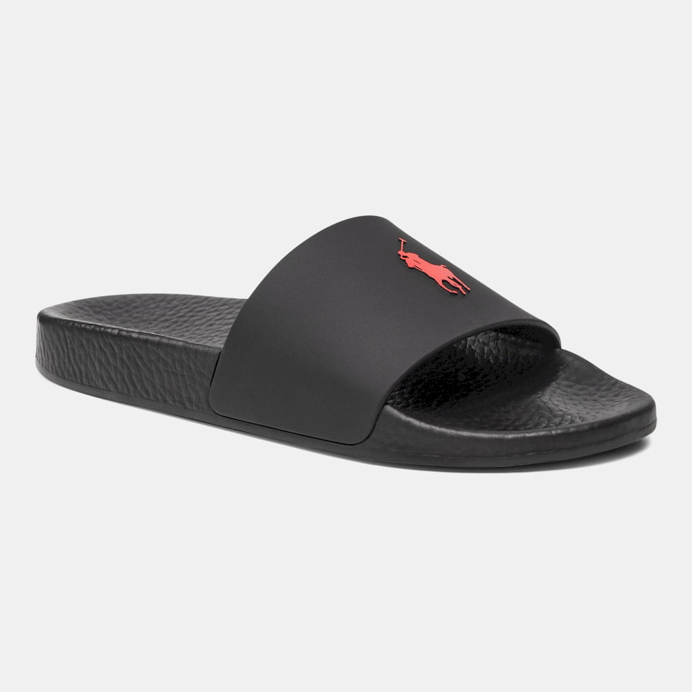 Ralph Lauren Chinelos Slippers Polo Slide Black Red Preto Vermelho Shot6