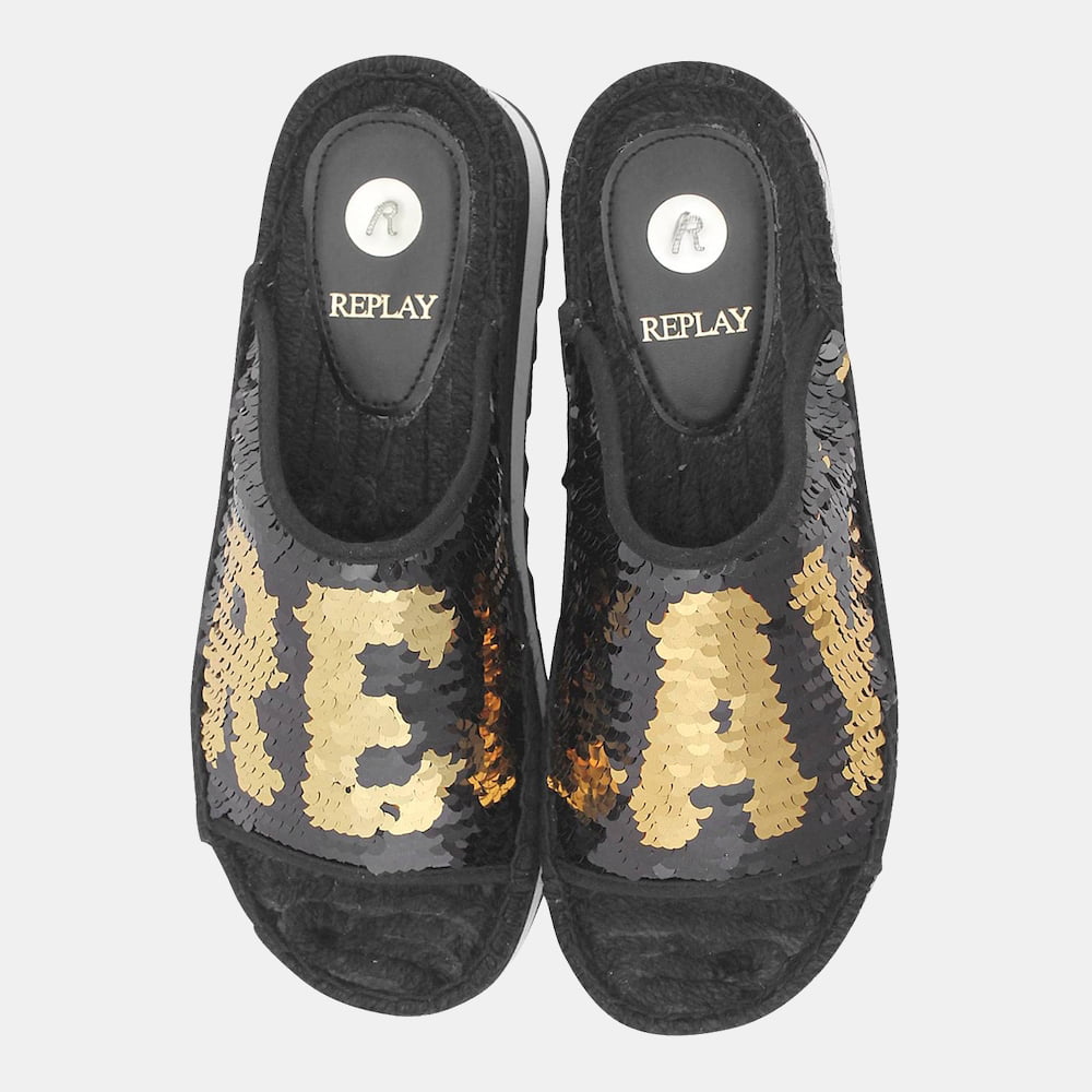 Replay Chinelos Slippers Christine Blk Gold Preto Ouro Shot10