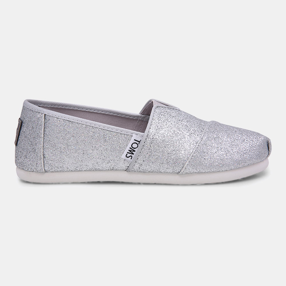 Toms Slip On Slippers 10011447 Silver Gli Prateado Glitter Shot10