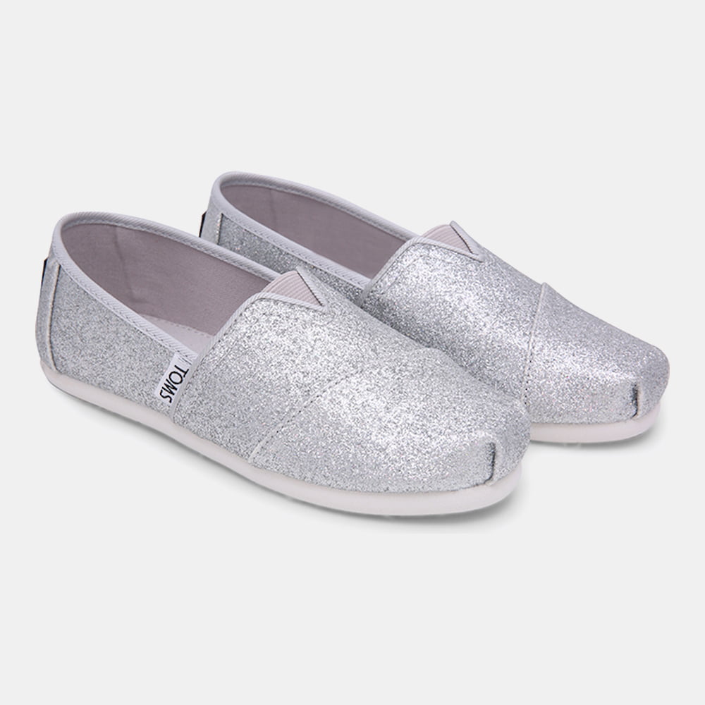 Toms Slip On Slippers 10011447 Silver Gli Prateado Glitter Shot2