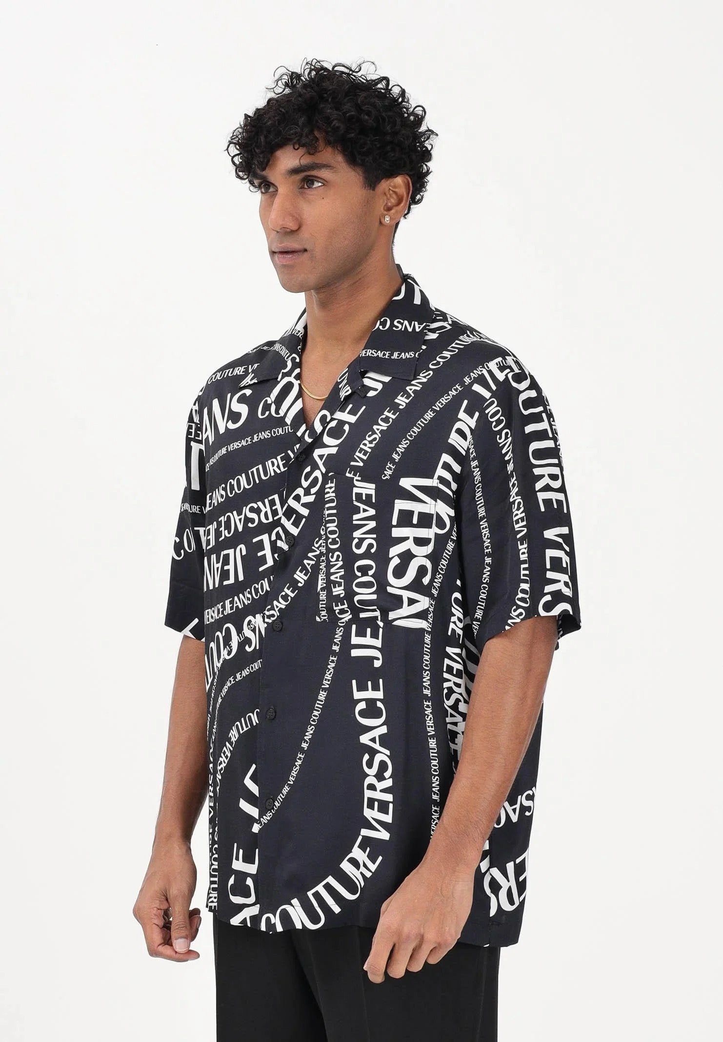 Versace Camisa Shirt 80gal2b0 Blk White Preto Branco_shot1