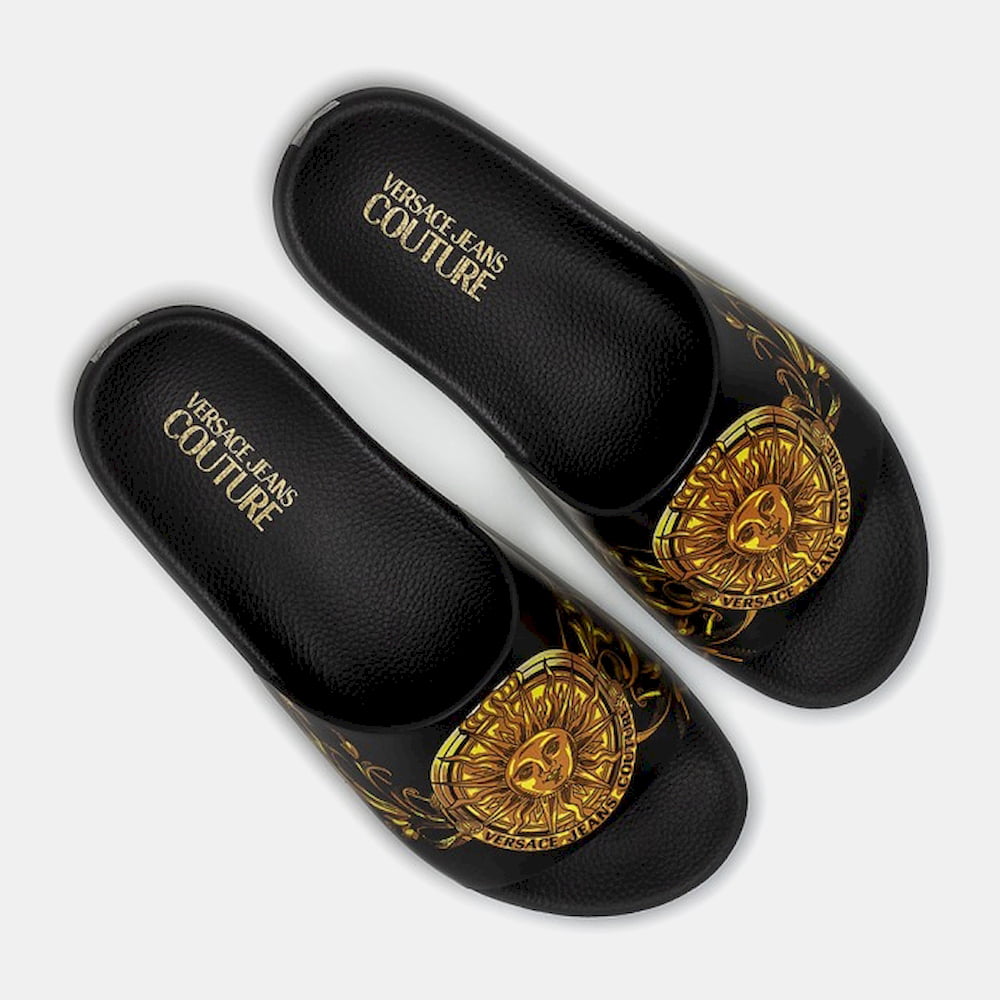 Versace Chinelos Slippers 72ya3sq4 Blk Yellow Preto Amarelo Shot10