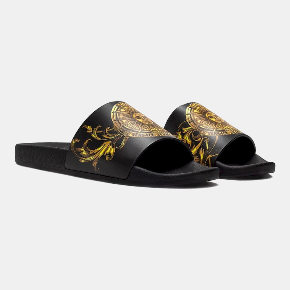 Versace Chinelos Slippers 72ya3sq4 Blk Yellow Preto Amarelo Shot12