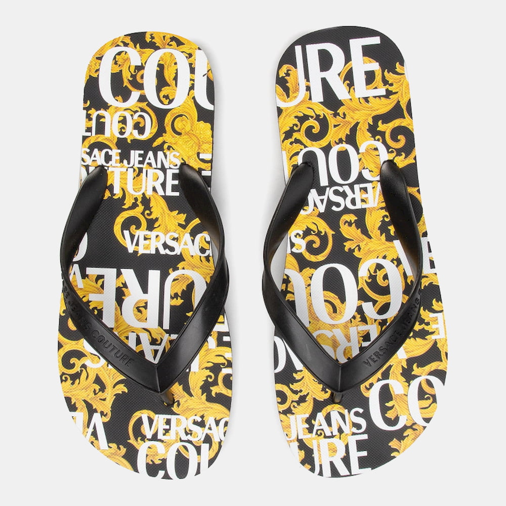Versace Chinelos Slippers E0yvbsq8 Blk Yellow Preto Amarelo Shot14