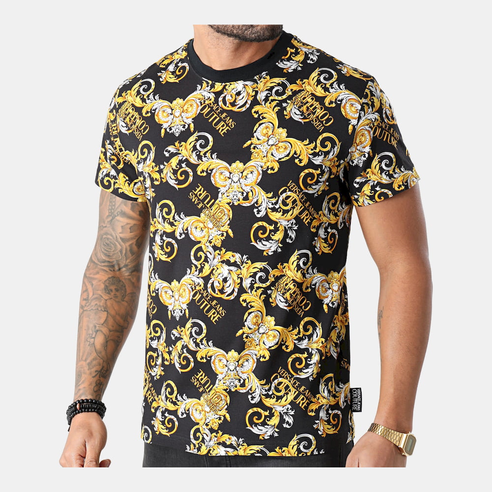 Versace T Shirt B3gza7s1 Blk Yellow Preto Amarelo Shot2