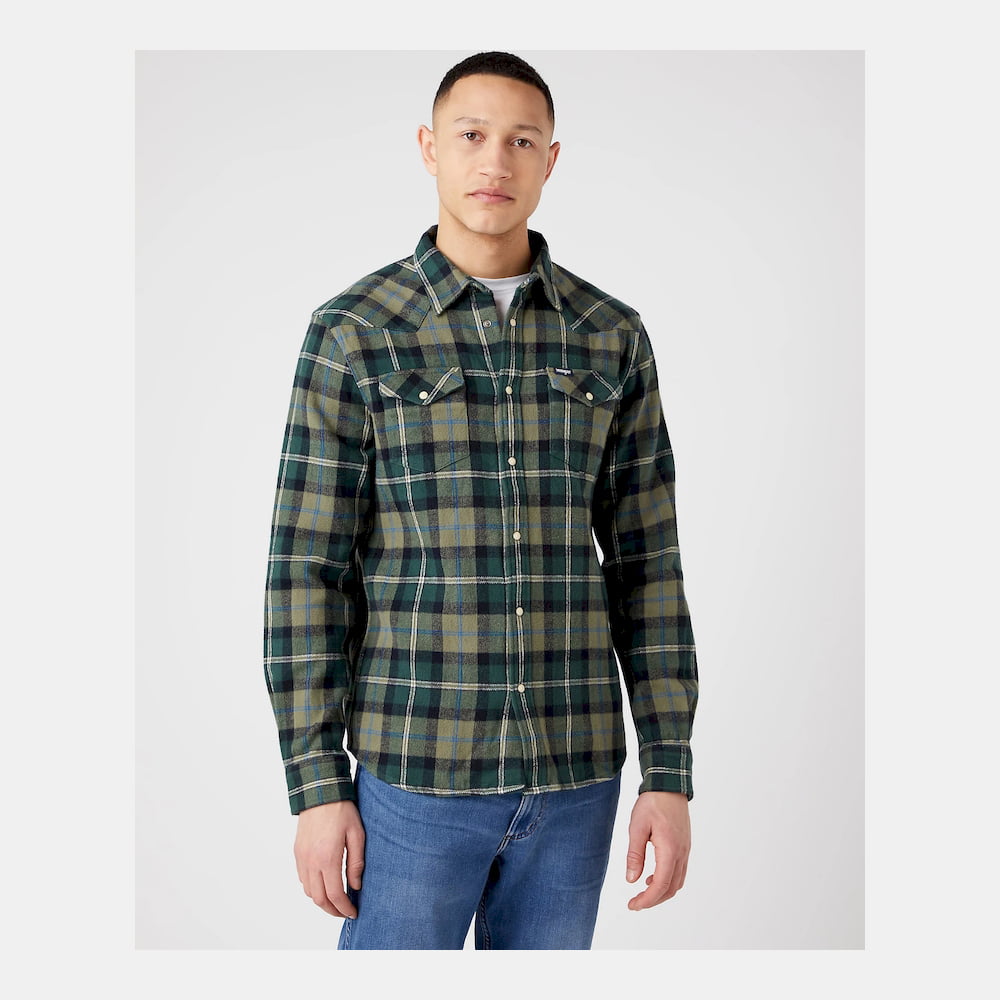 Wrangler Camisa Shirt W5b4cm Dk.green Verde Escuro Shot1