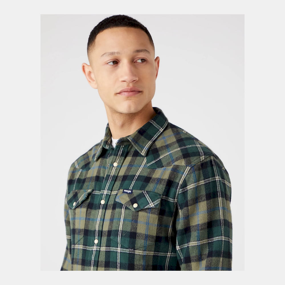Wrangler Camisa Shirt W5b4cm Dk.green Verde Escuro Shot4