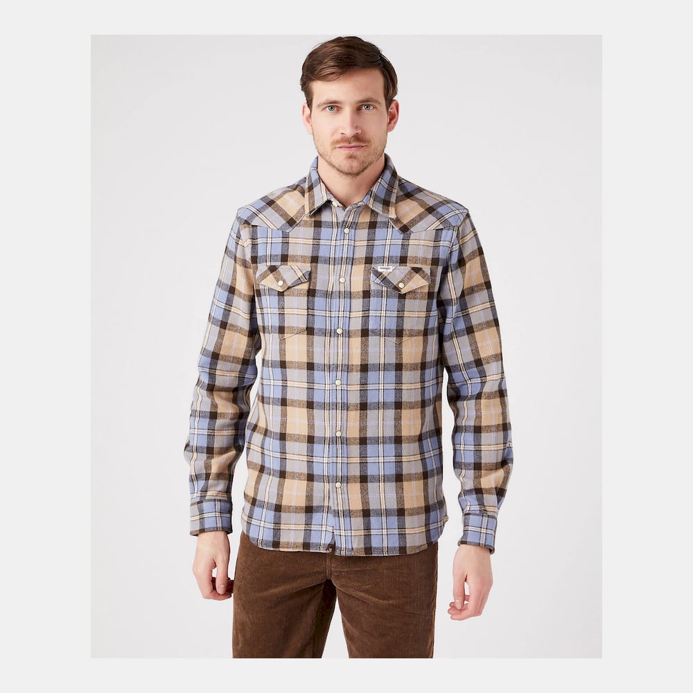 Wrangler Camisa Shirt W5b4cmx4k Beige Blue Beige Azul Shot1
