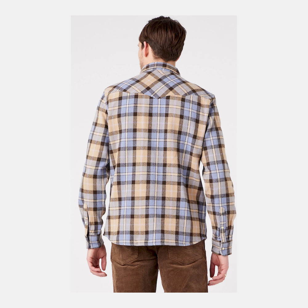 Wrangler Camisa Shirt W5b4cmx4k Beige Blue Beige Azul Shot3