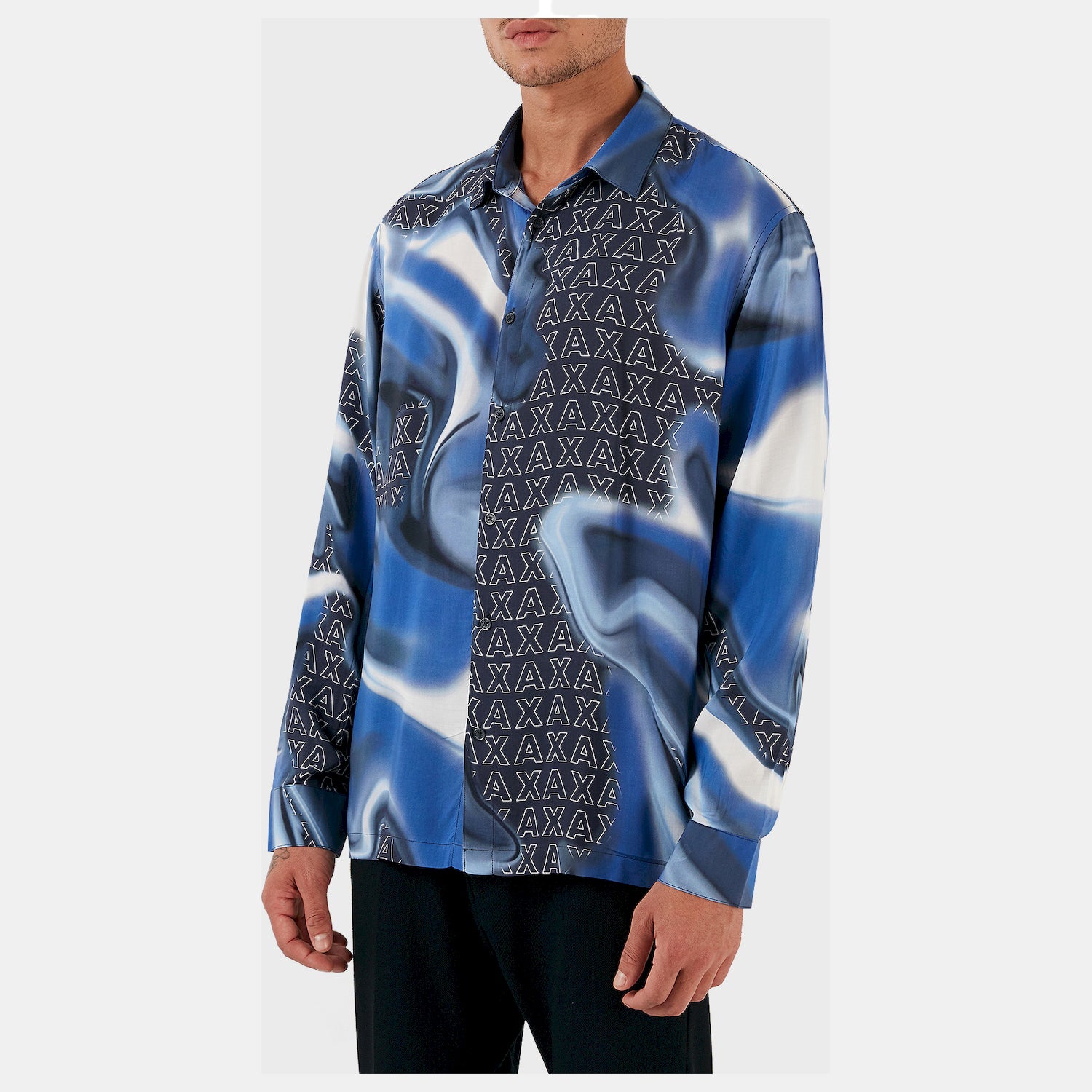 Armani Exchange Camisa Shirt 6rzc10 Znrnz Blue Multi Azul Multicolor_shot3