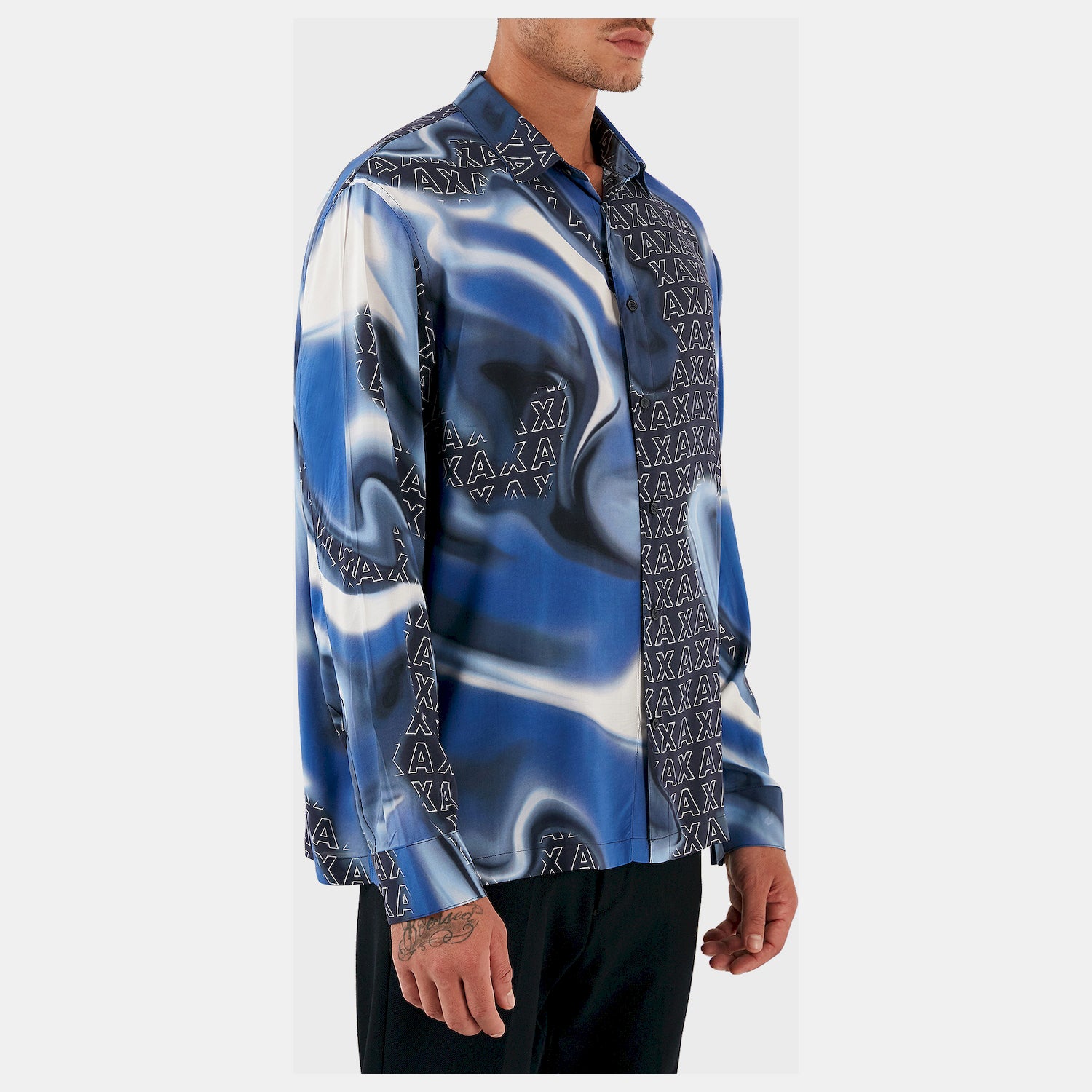 Armani Exchange Camisa Shirt 6rzc10 Znrnz Blue Multi Azul Multicolor_shot4