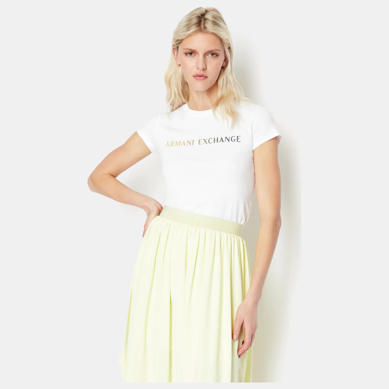 Armani Exchange T Shirt 6lyt13 Yj8qz Whi Gold Branco Dourado_shot1