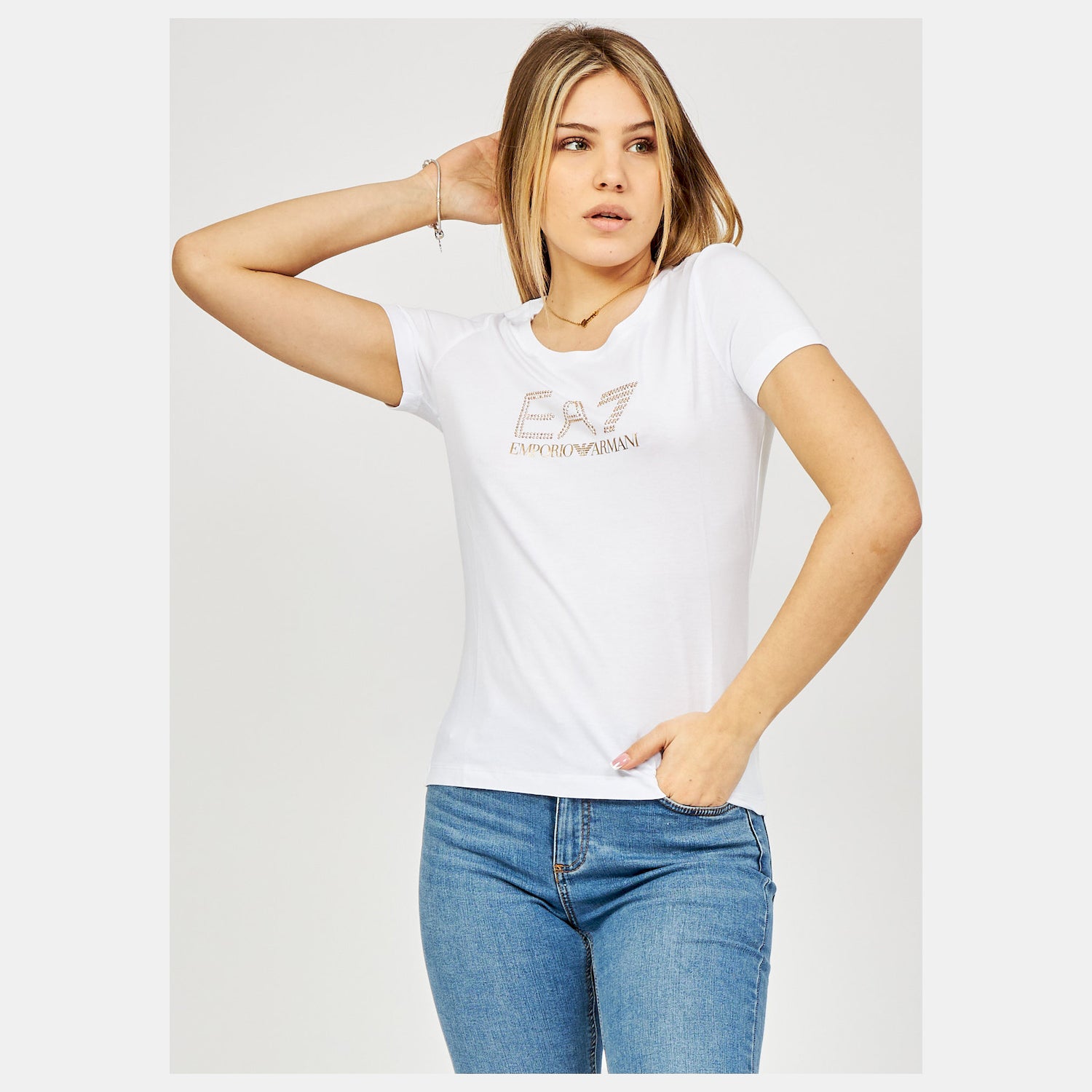 Emporio Armani Ea7 T Shirt 8ntt67 Tjdqz Whi Gold Branco Dourado_shot2