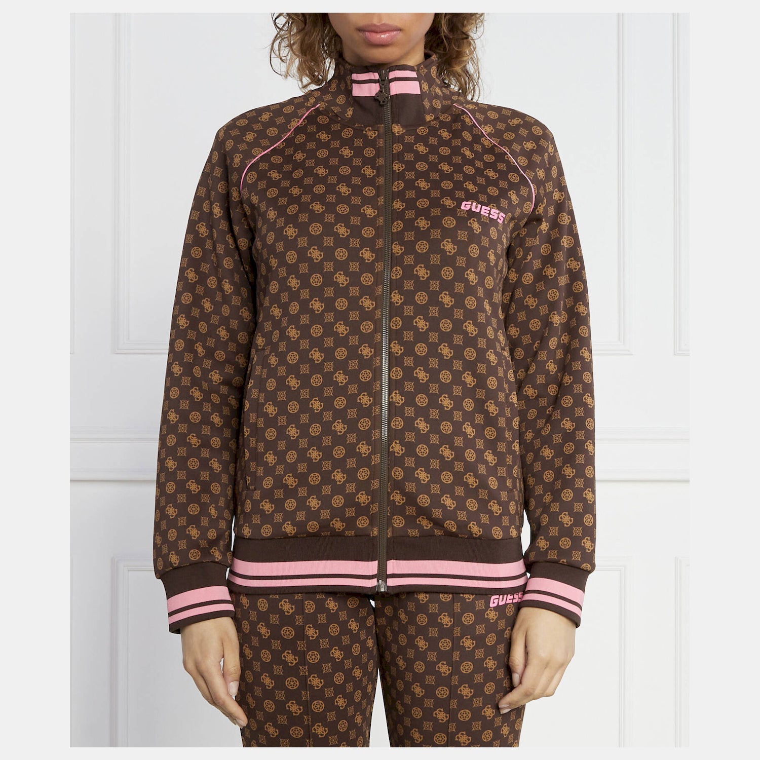 Guess Casaco Training Sweat Training V3yq00 Kb212 Brown Pink Castanho Rosa_shot1