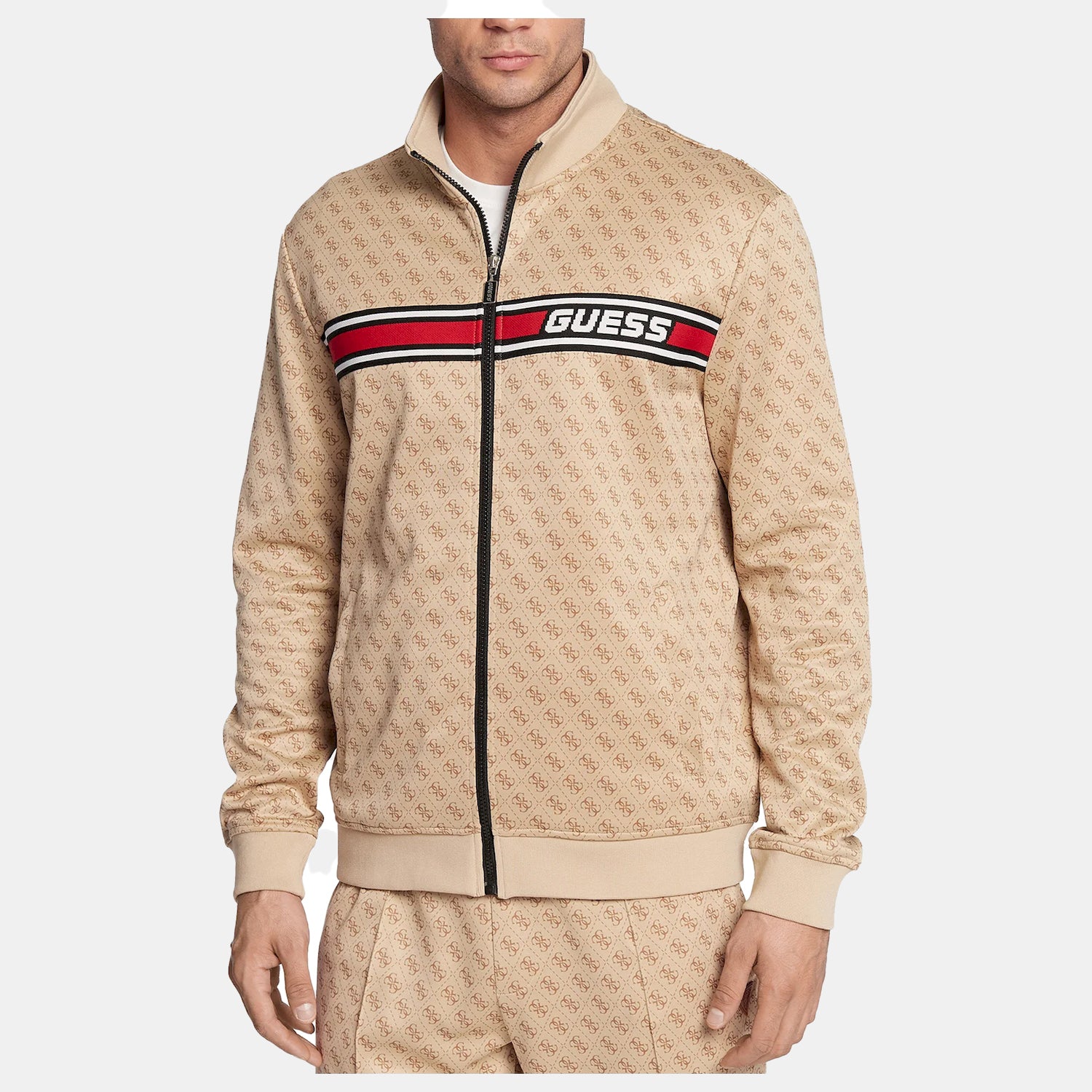 Guess Casaco Training Sweat Training Z2bq06 Fl04q Beige.logo Beige_shot1