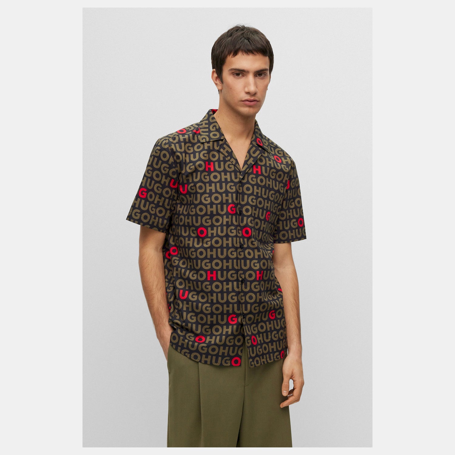 Hugo Camisa Shirt Ellino 5049585 Green Blk Verde Preto_shot3