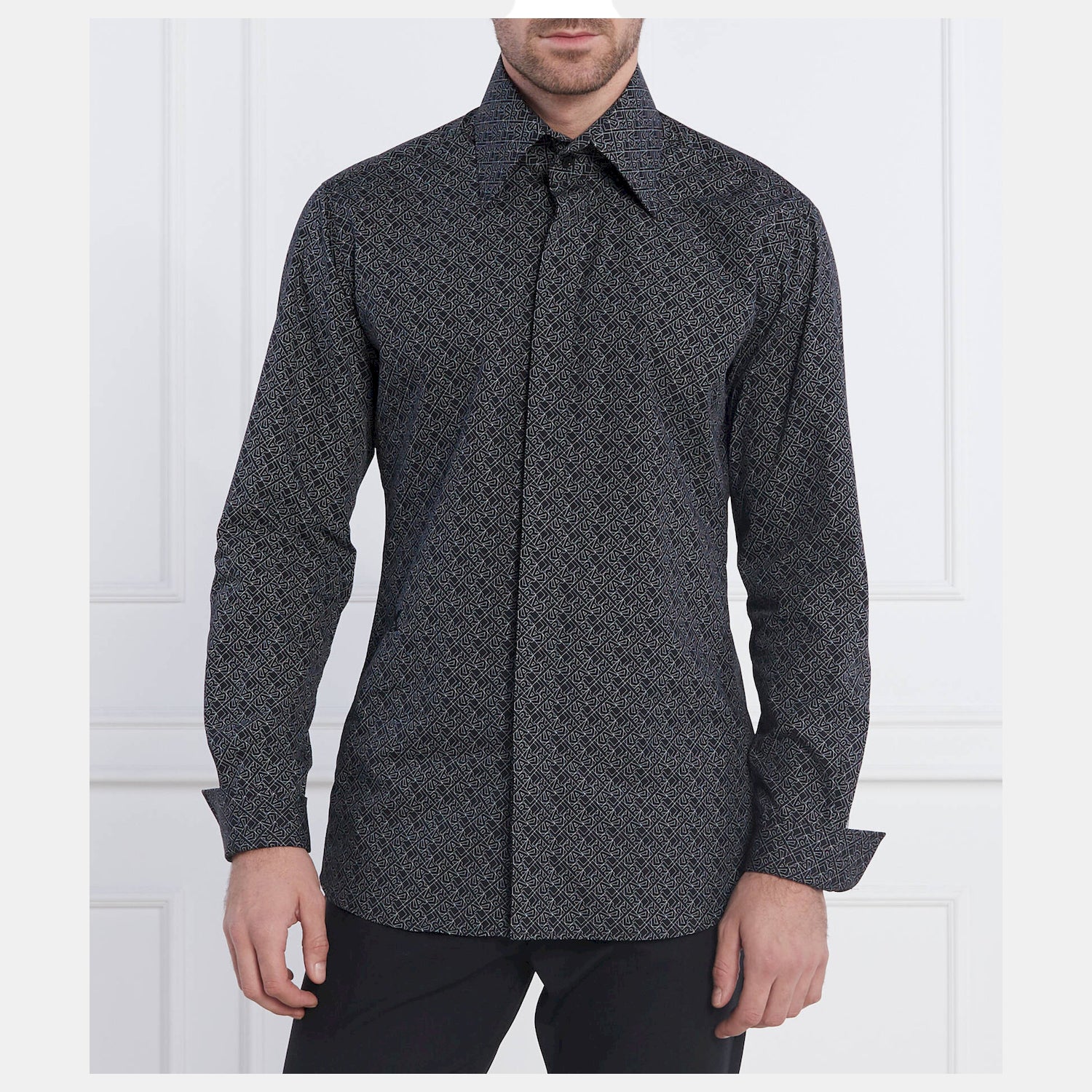 Karl Lagerfeld Camisa Shirt Kl605000 Blk White Preto Branco_shot1