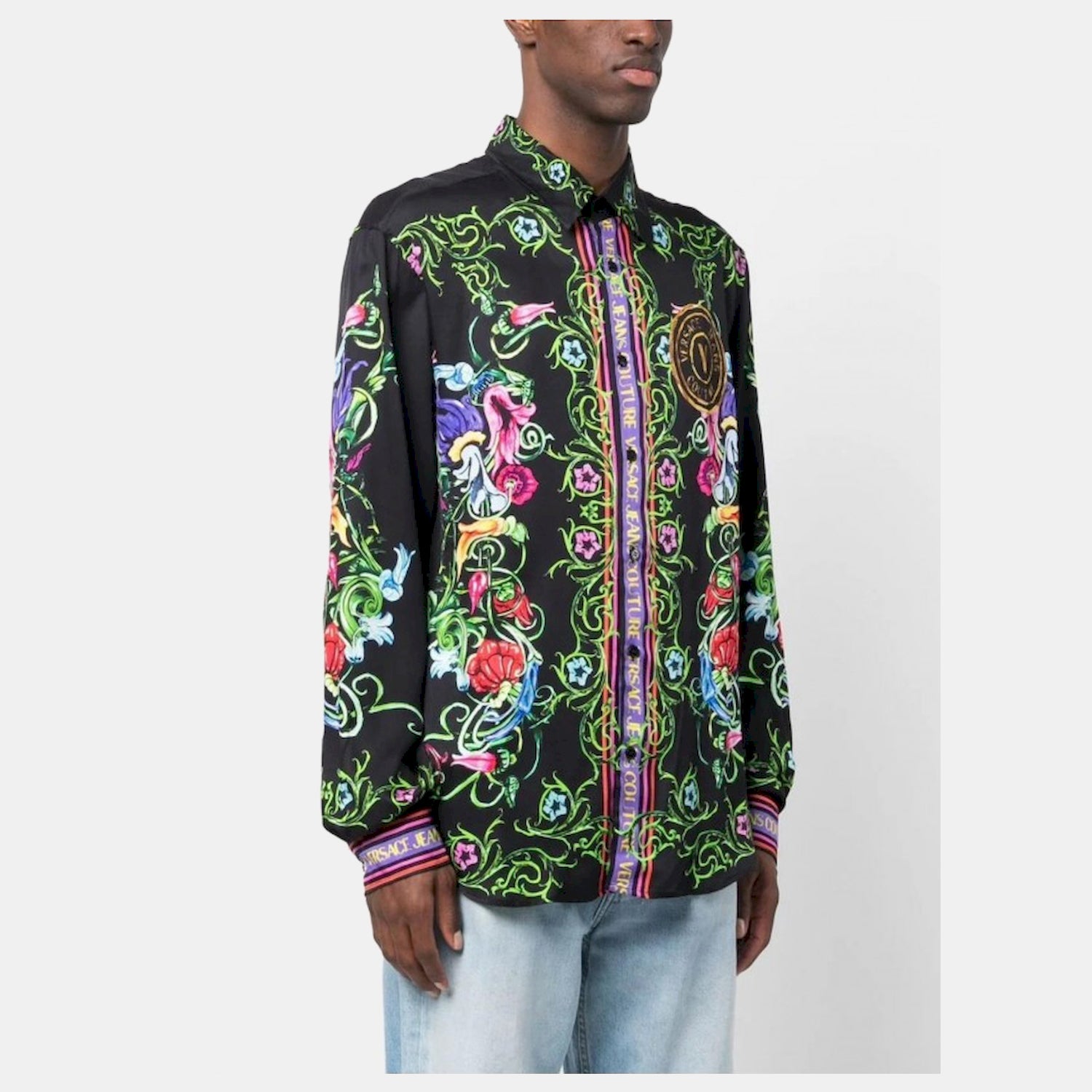 Versace Camisa Shirt 74gal2rg Blk Multi Preto Multicolor_shot1