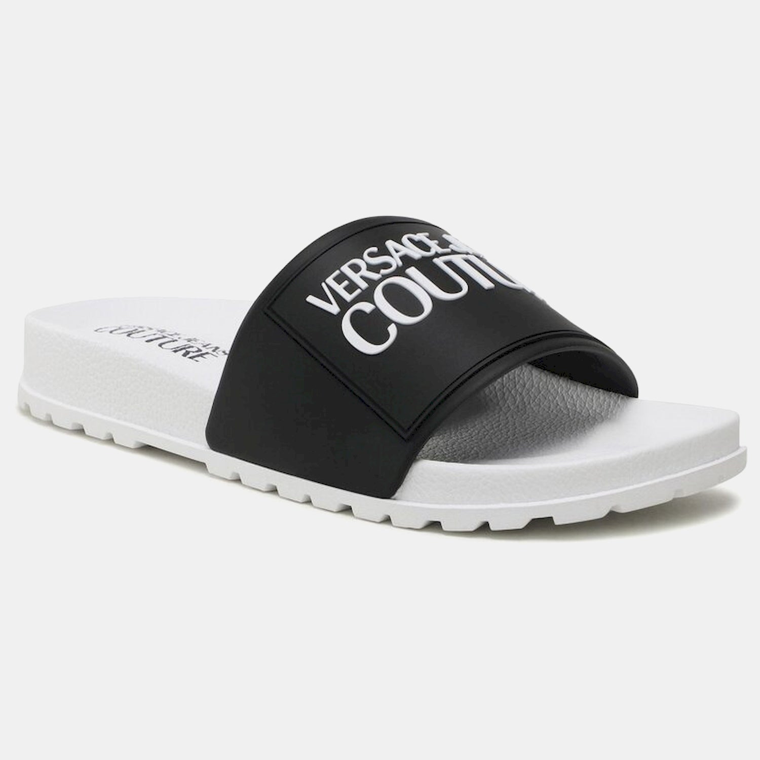 Versace Chinelos Slippers 74ya3sq2 Blk White Preto Branco_shot4