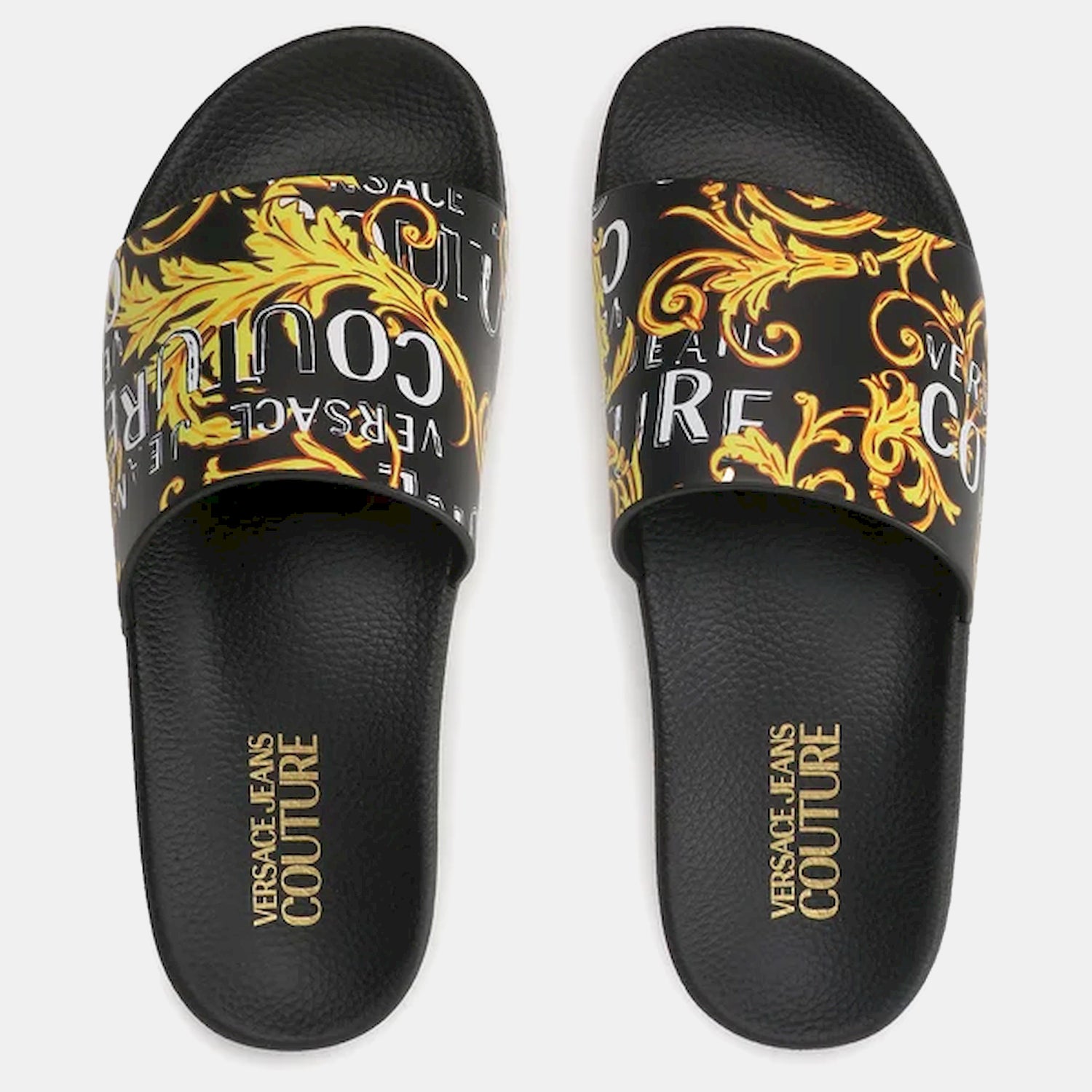 Versace Chinelos Slippers 74ya3sq4 Blk Gold Preto Ouro_shot4