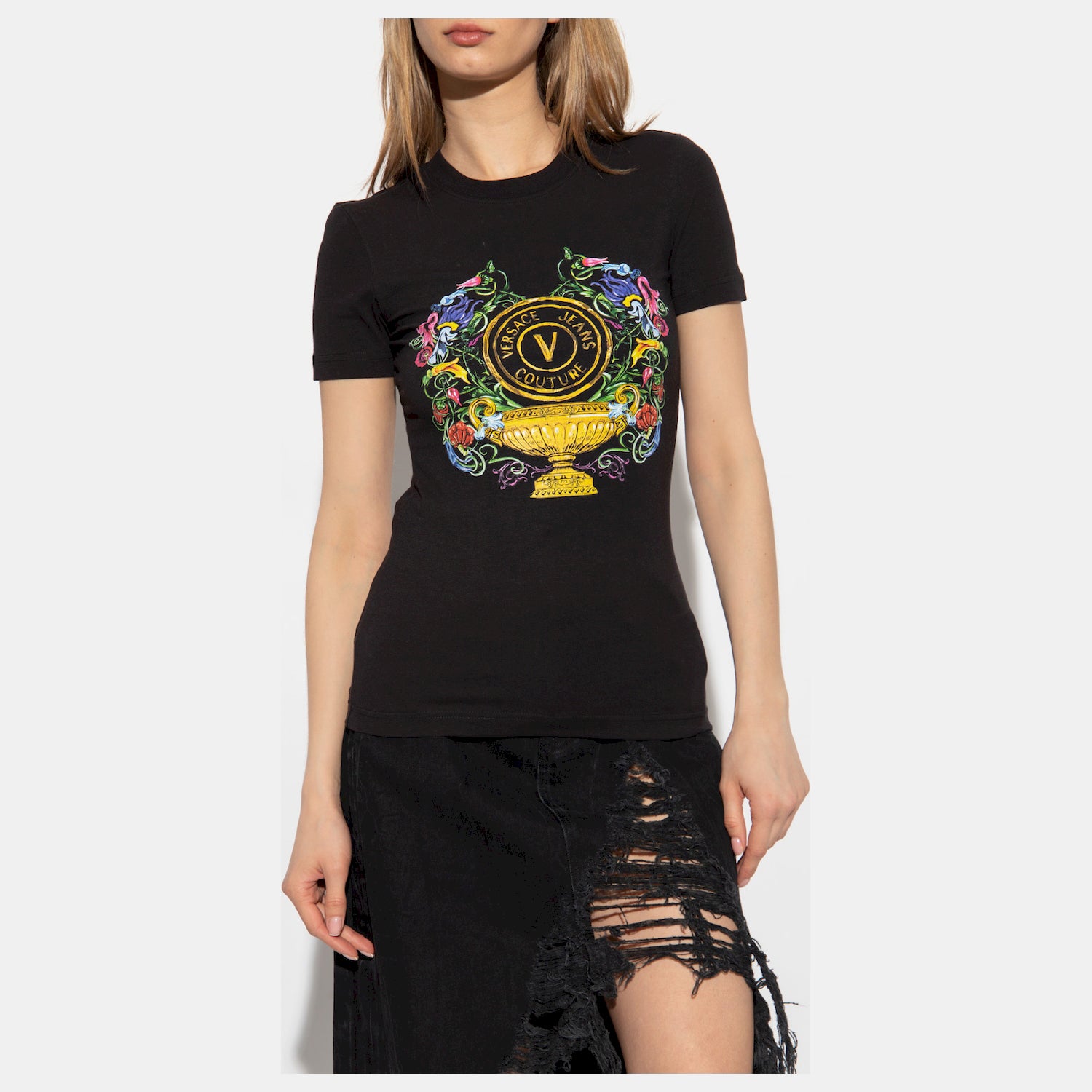 Versace T Shirt 74hahf01 Blk Gold Preto Ouro_shot2