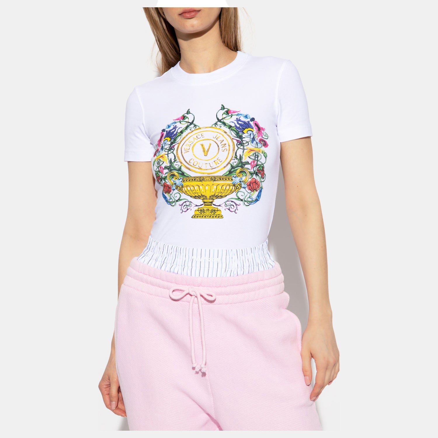 Versace T Shirt 74hahf01 Whi Gold Branco Dourado_shot2