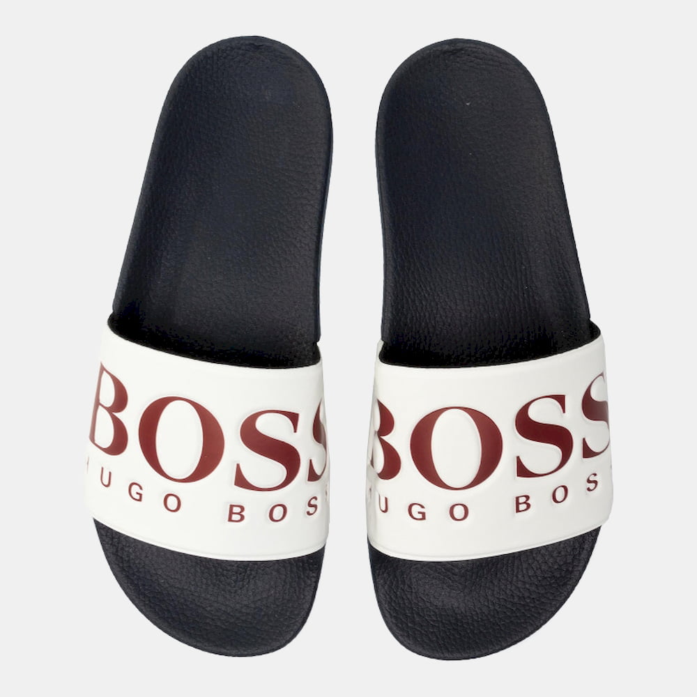 Boss Chinelos Slippers Solarslidlogo White Red Branco Vermelho Shot10