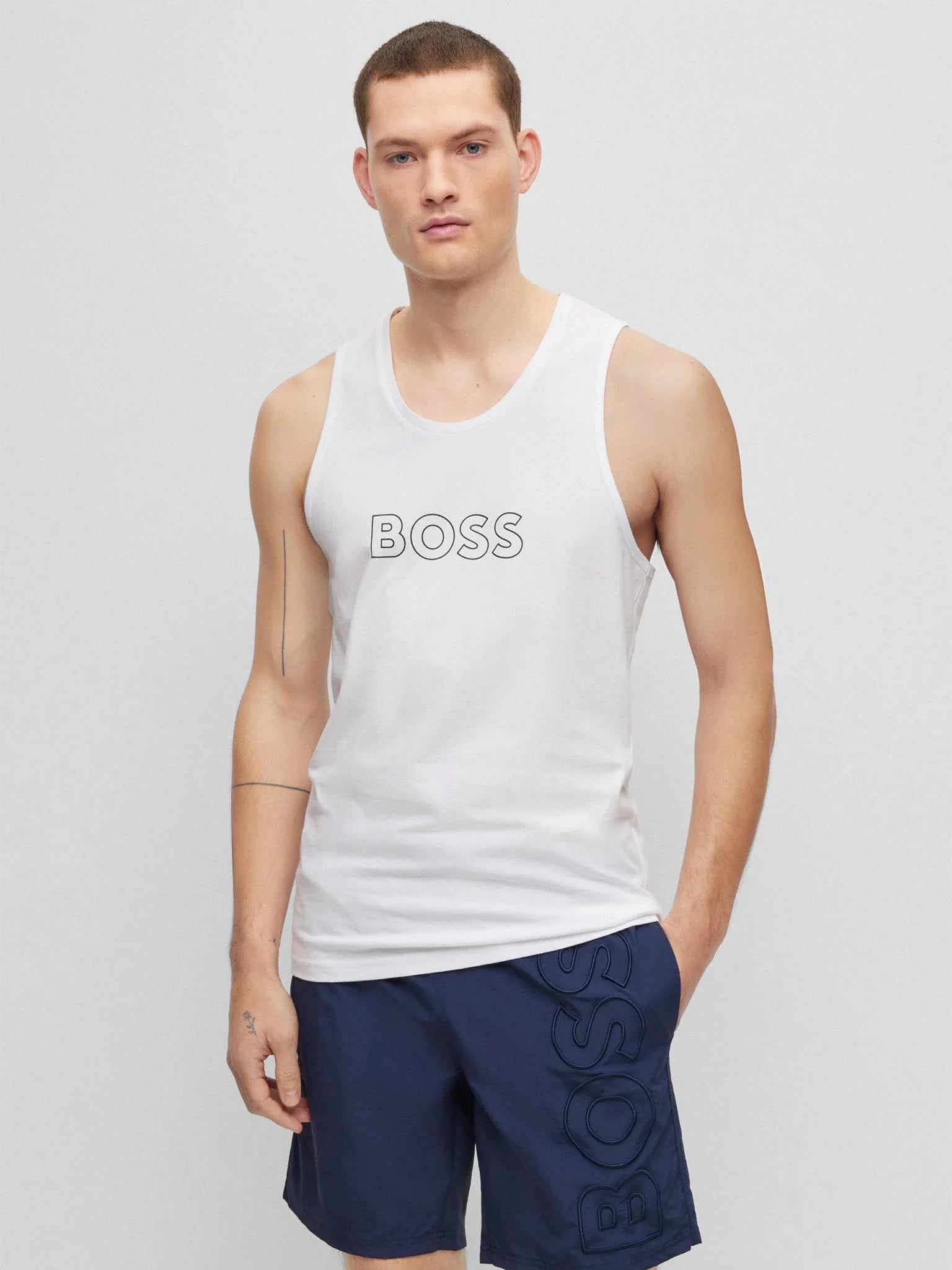 Boss T Shirt Beach Tank Top White Branco_shot3