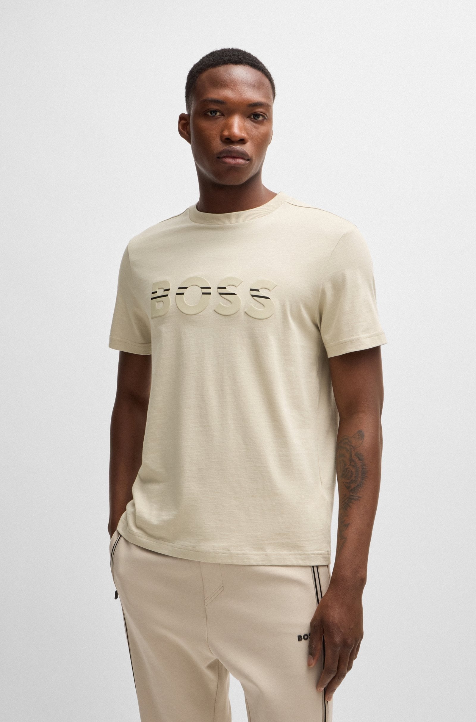 Boss T Shirt Tee 1 50525208 Beige Beige_shot4